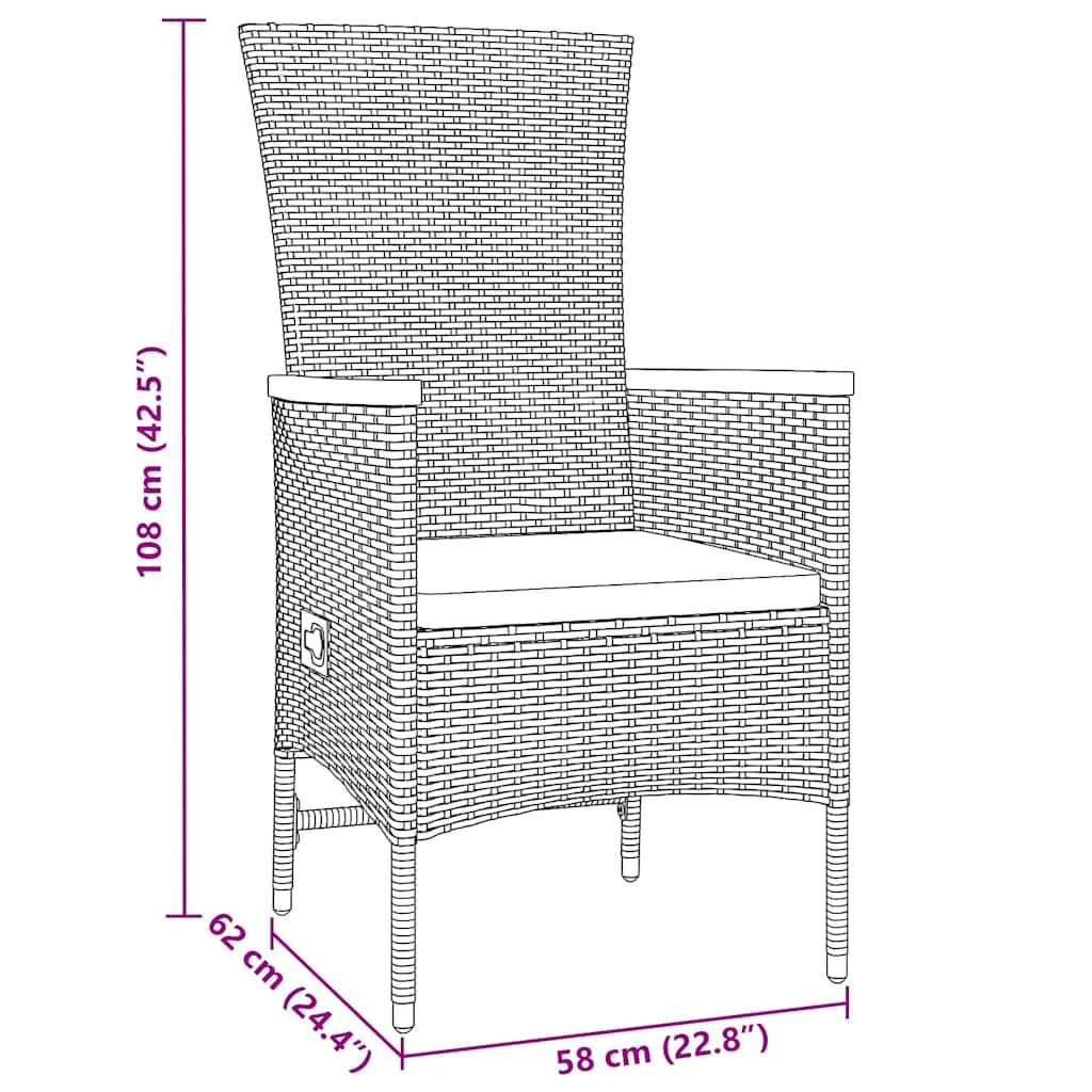 Garten-Dinette-Set 4 Sitzplätze Grau mit Echtholz Armlehnen und Pulverbeschichtung