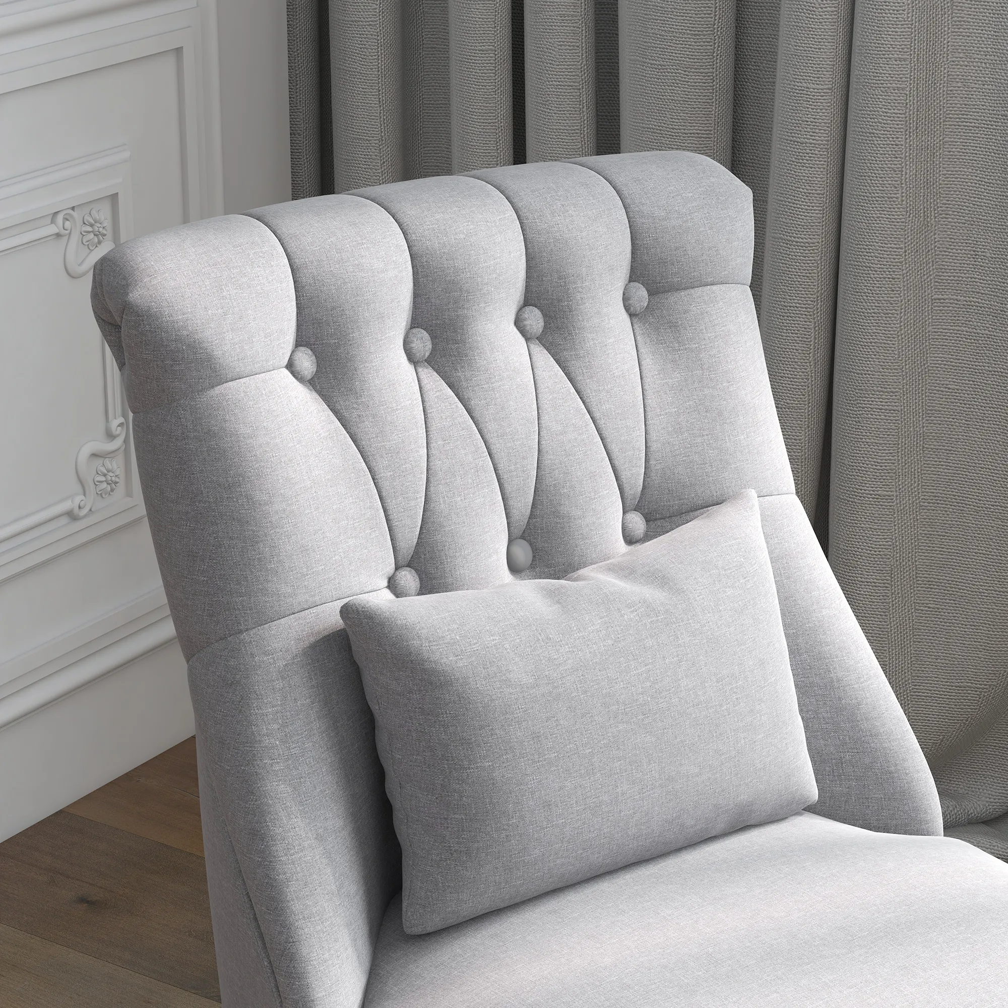 Sessel Wohnzimmer Relaxsessel Loungesessel Ruhesessel mit Rückenkissen, Holzbeine, Lesesessel mit Leinenoptik, Polstersessel für Schlafzimmer, Grau