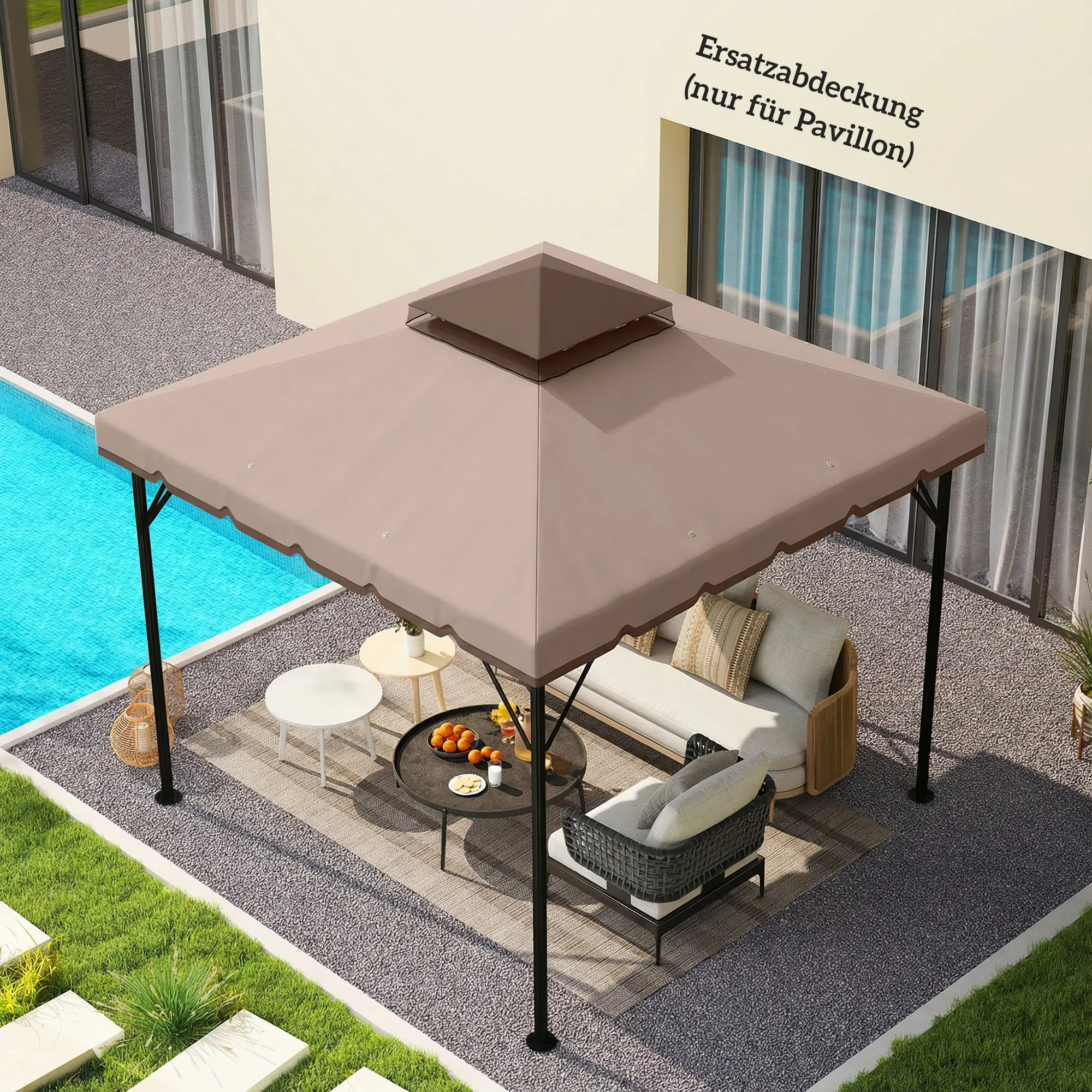Ersatzdach 3 x 3 m Khaki+Braun für Pavillon