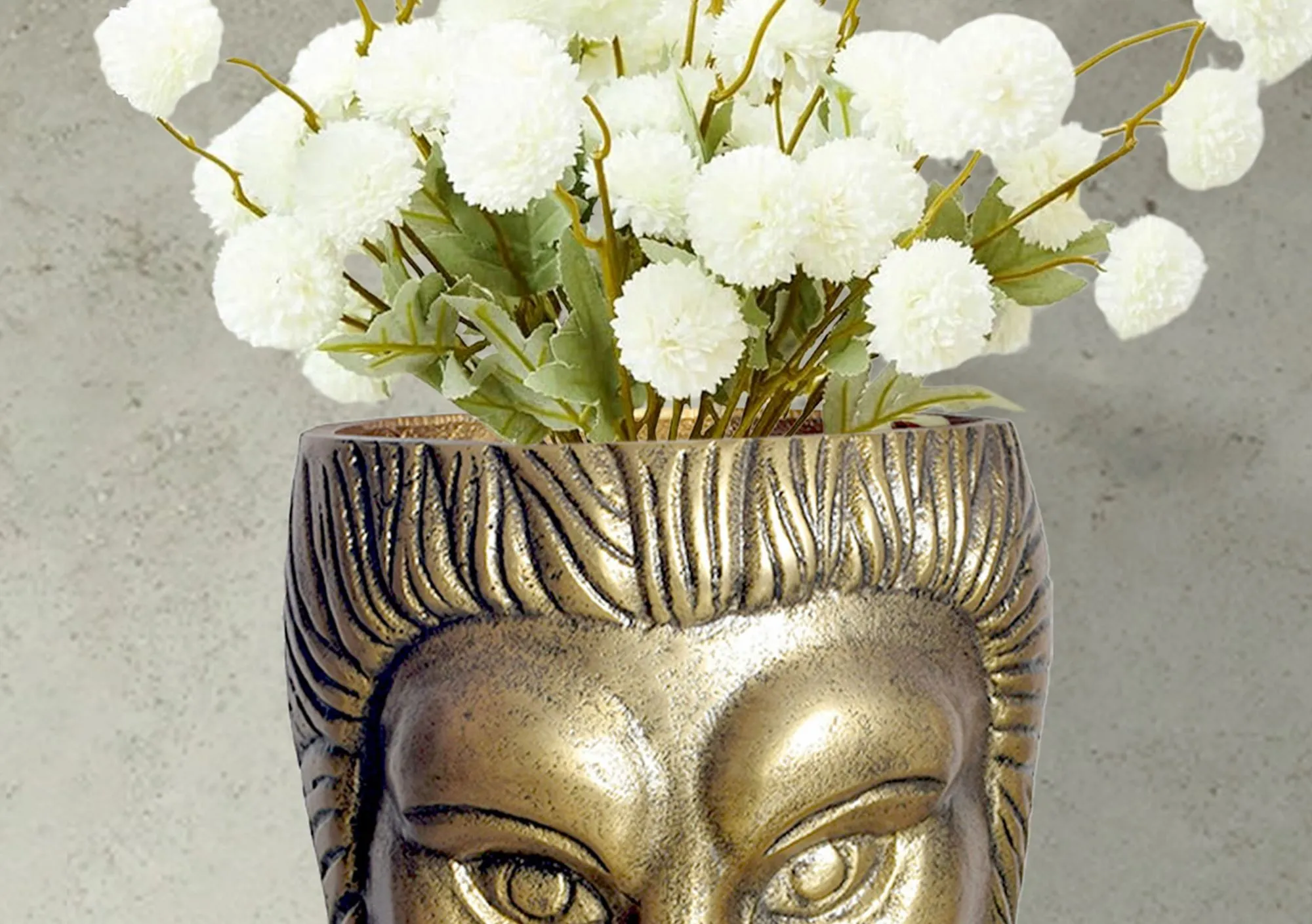 Deko Vase Löwenkopf 21 cm Aluminium Gold Blumenvase Modern Klein