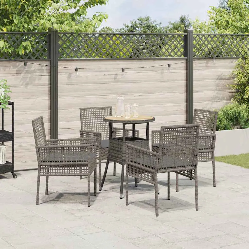 Garten-Dining-Set Poly-Rattan Grau 60x80x75 cm Tisch, 4 Stühle