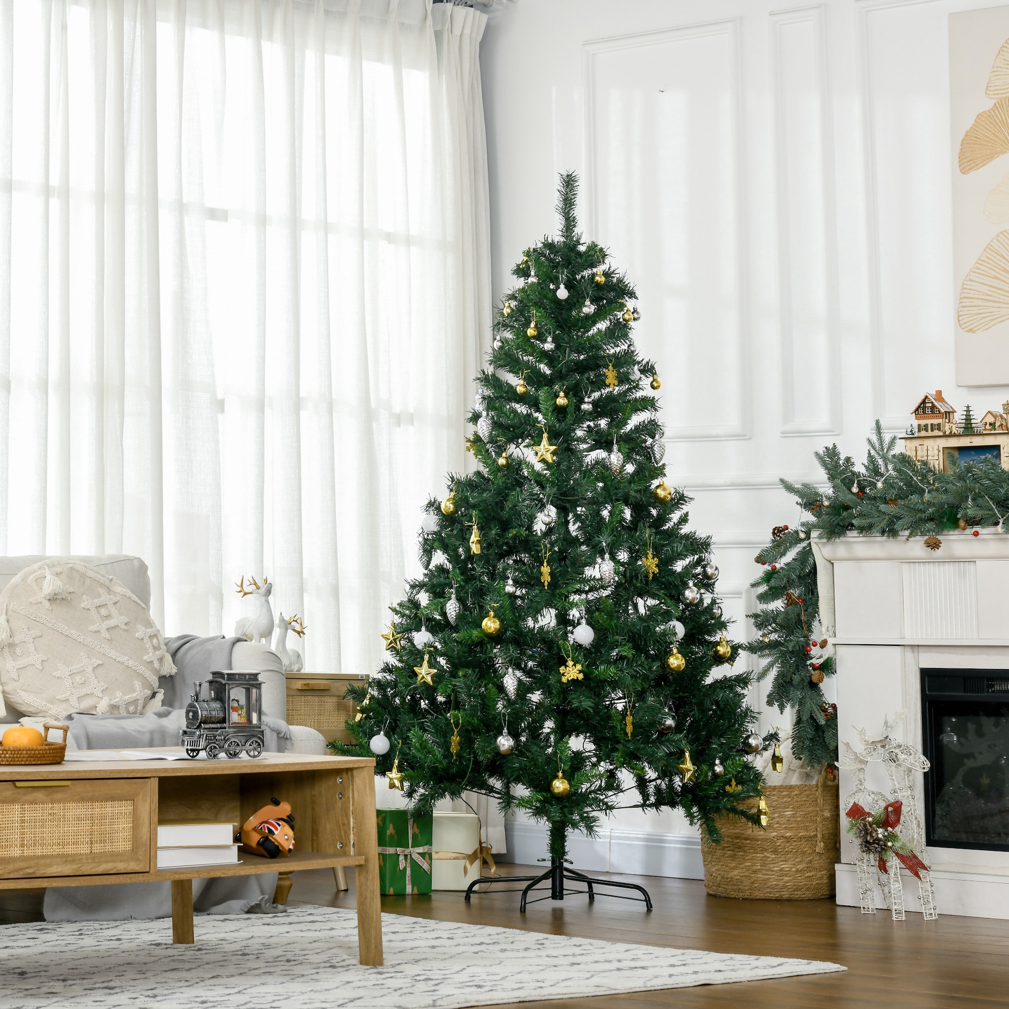Künstlicher Weihnachtsbaum 180 cm mit LED und Kugeln, Grün