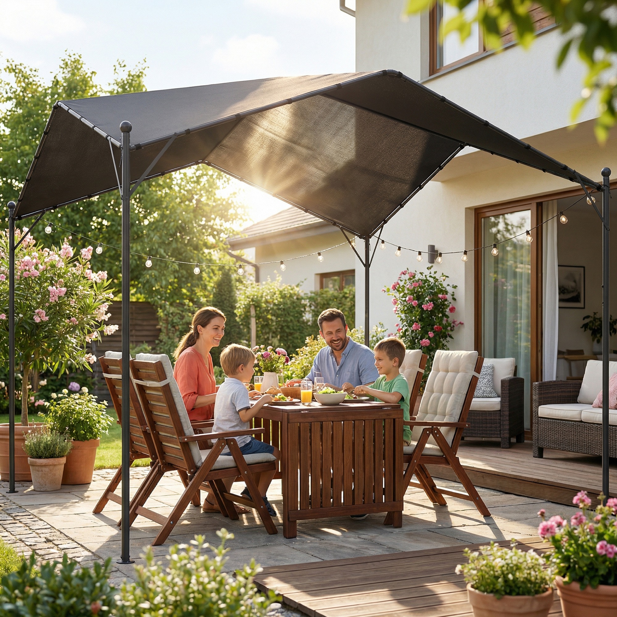 Pergola 3 x 3 m Dunkelgrau mit schrägem Dachdesign