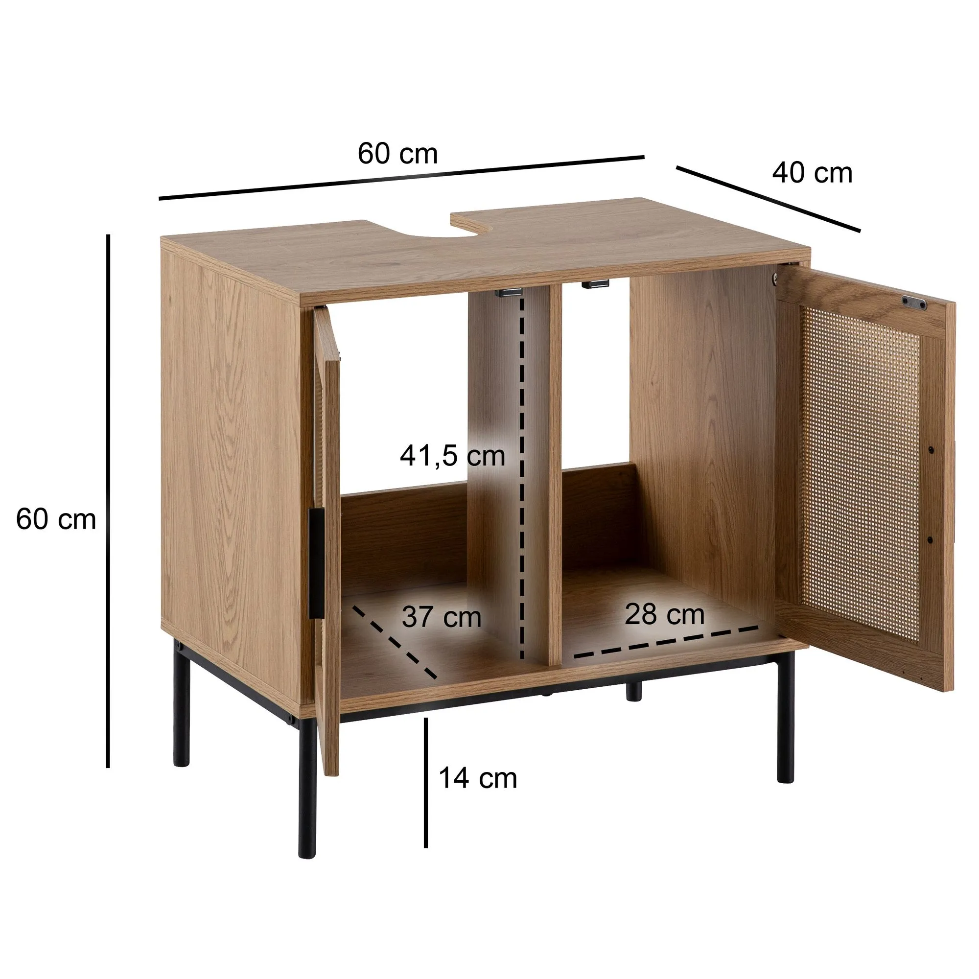 Waschbeckenunterschrank Eiche-Optik 60x60x40 cm mit Türen