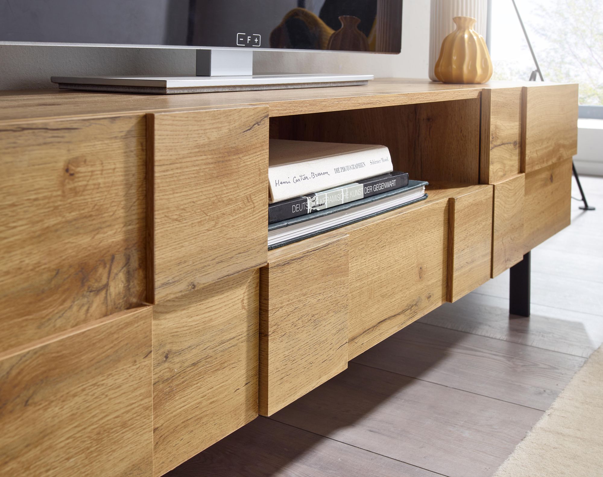 tinkaro TV-Schrank EMMO Holz-Eiche-Dekor TV-Kommode Braun