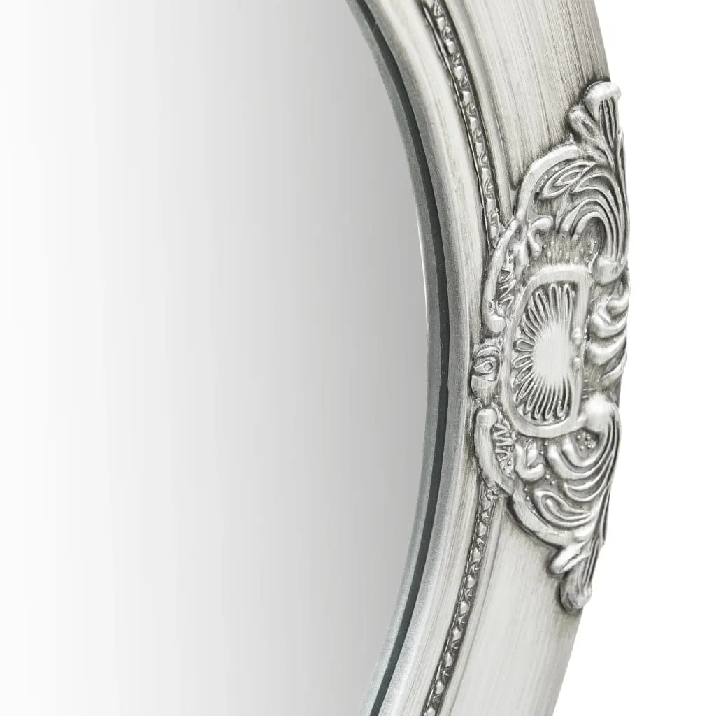 Runder Wandspiegel 50 cm Silber mit Massivholz Rahmen im Barockstil