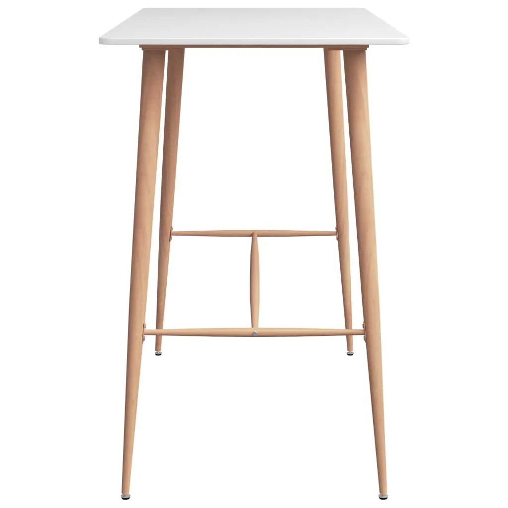 Weißer Stehtisch 120 x 60 x 105 cm mit MDF-Tischplatte und Metallbeinen in Massivholz-Optik