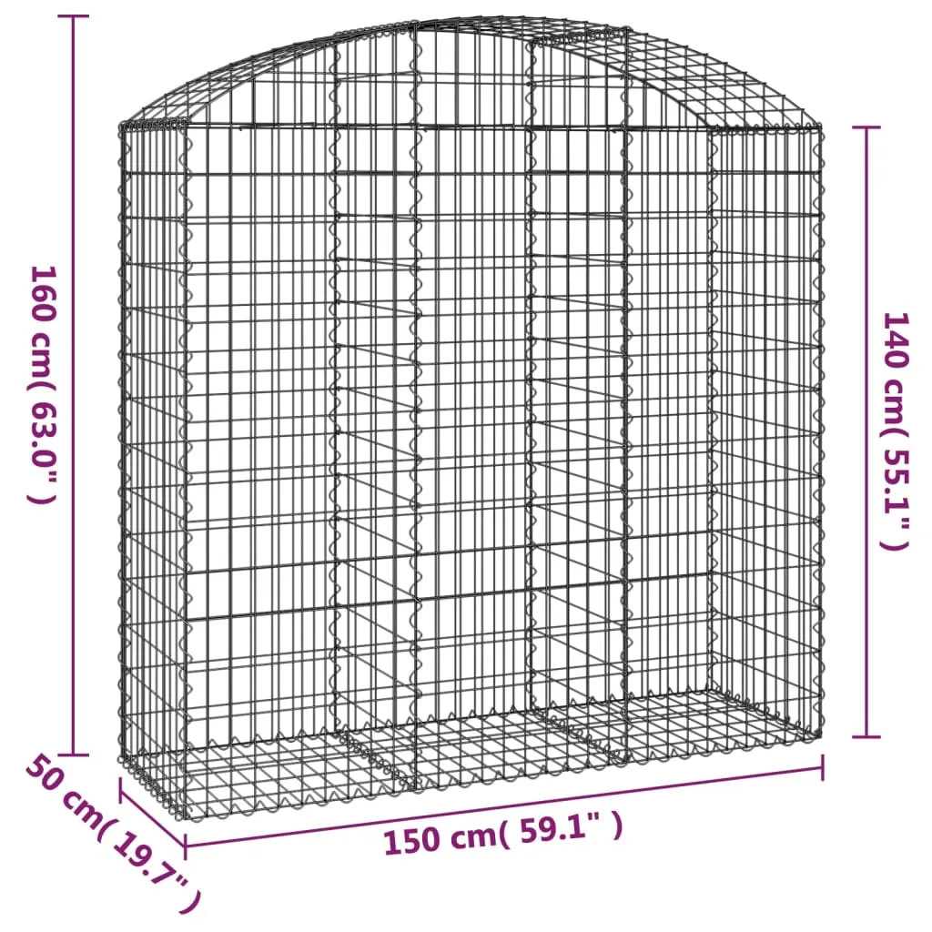 Gabionenkorb Silber 150 x 50 x 140/160 cm - Dekorative Gartenbarriere