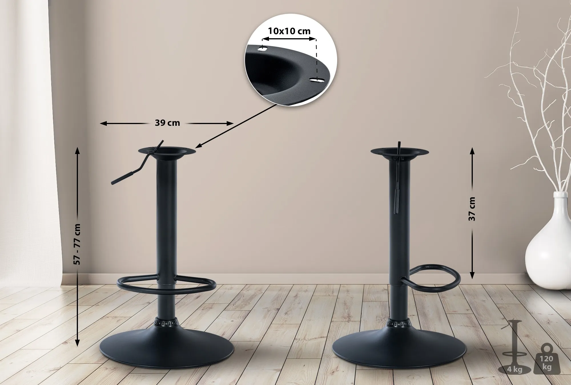XL-Gestell für Barhocker 57-77 cm Schwarz