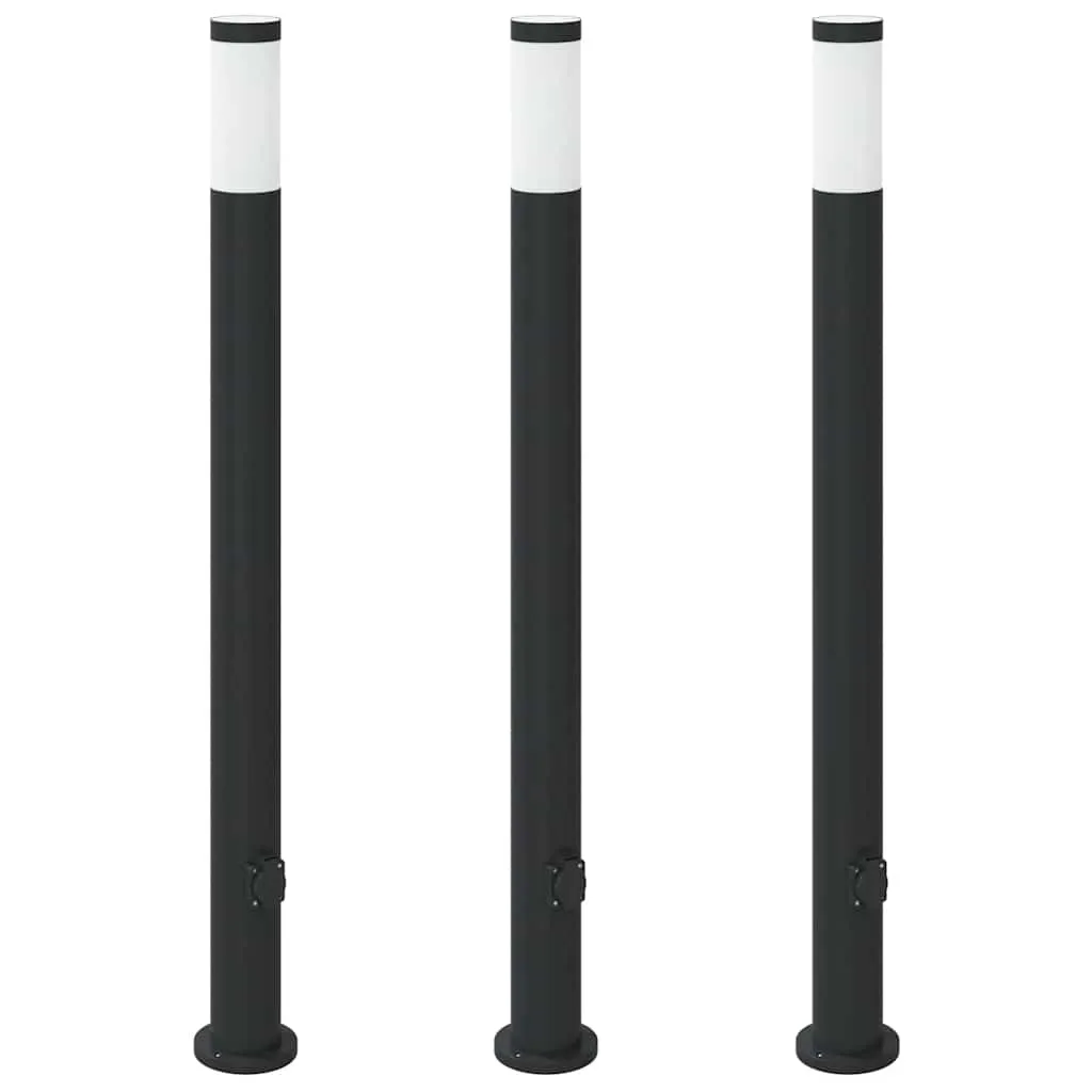 Schwarze Edelstahl Pollerleuchte 11x110 cm mit Steckdose und IP44