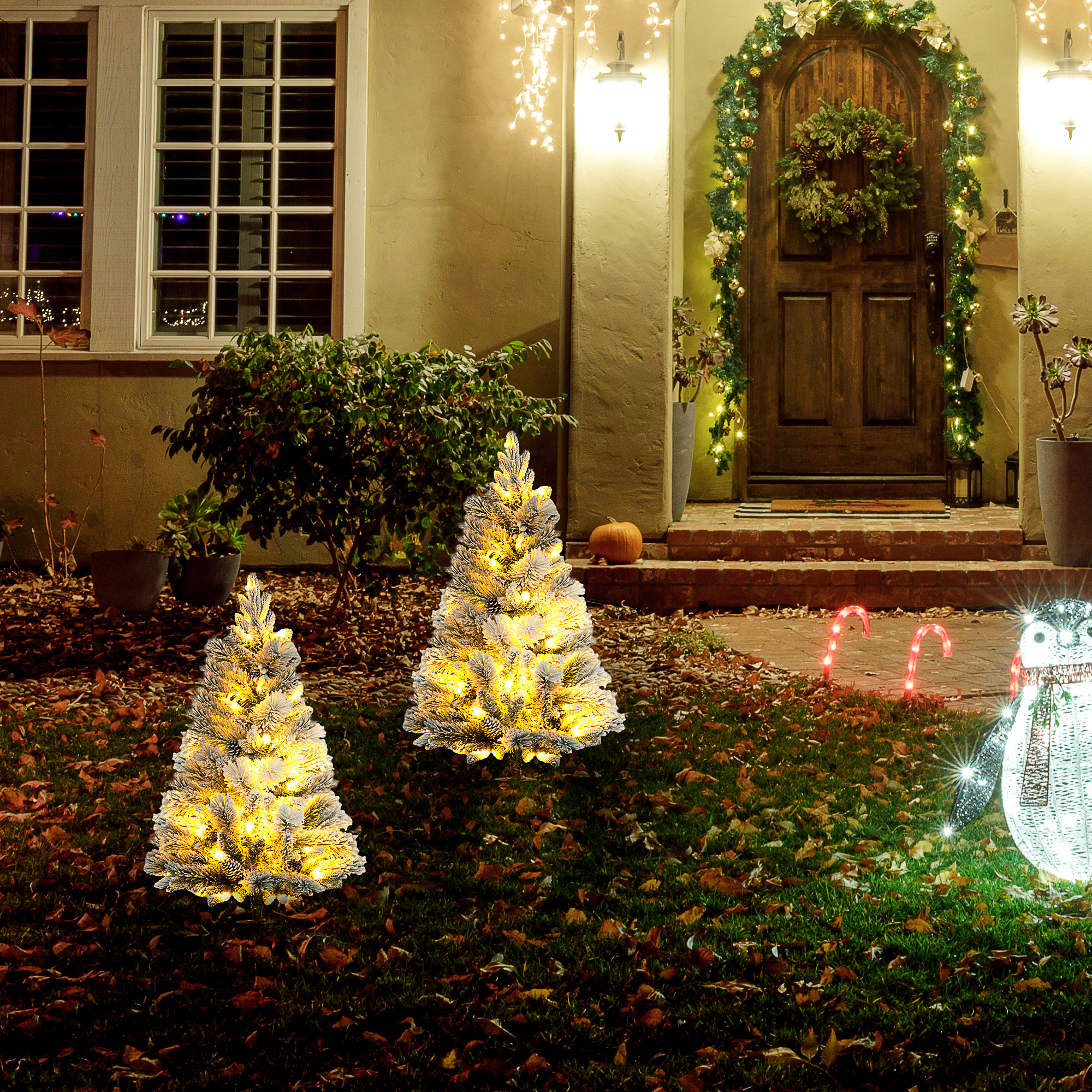 Weihnachtsbaum-Set 2er-Set 107 cm mit LED-Beleuchtung Grün/Weiß