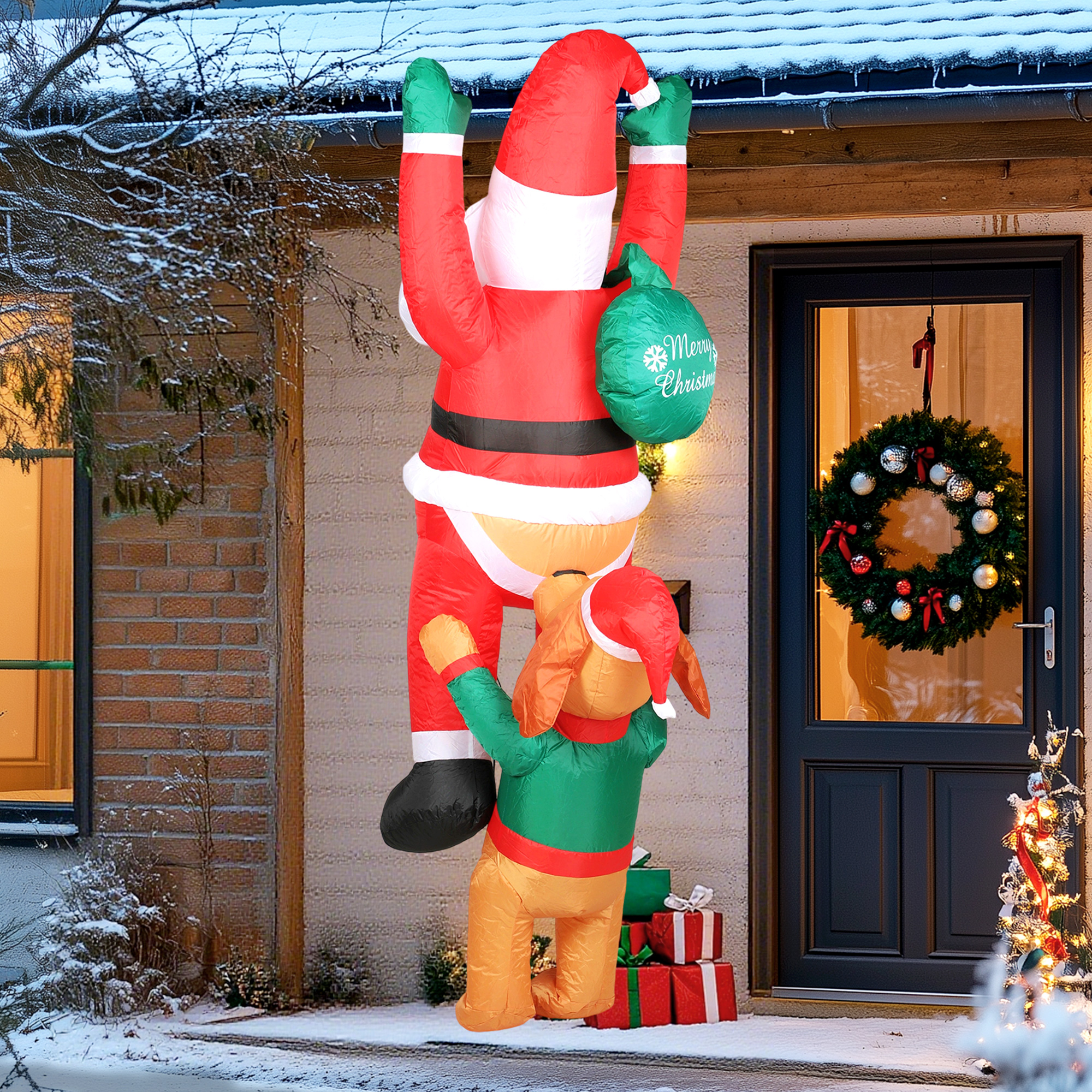 Aufblasbare Weihnachtsdeko Weihnachtsmann mit Hund, 214 cm, Rot