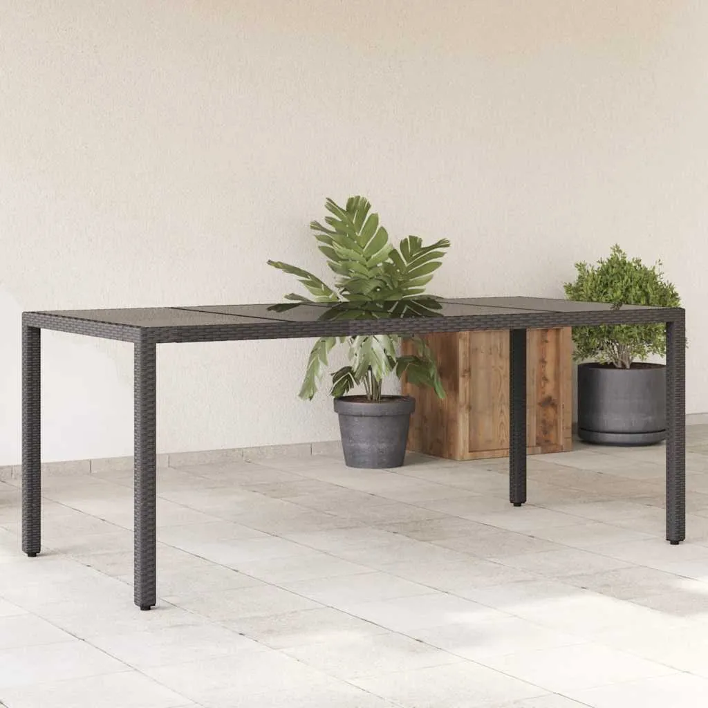 Gartentisch mit Glasplatte 190 x 90 x 75 cm Schwarz