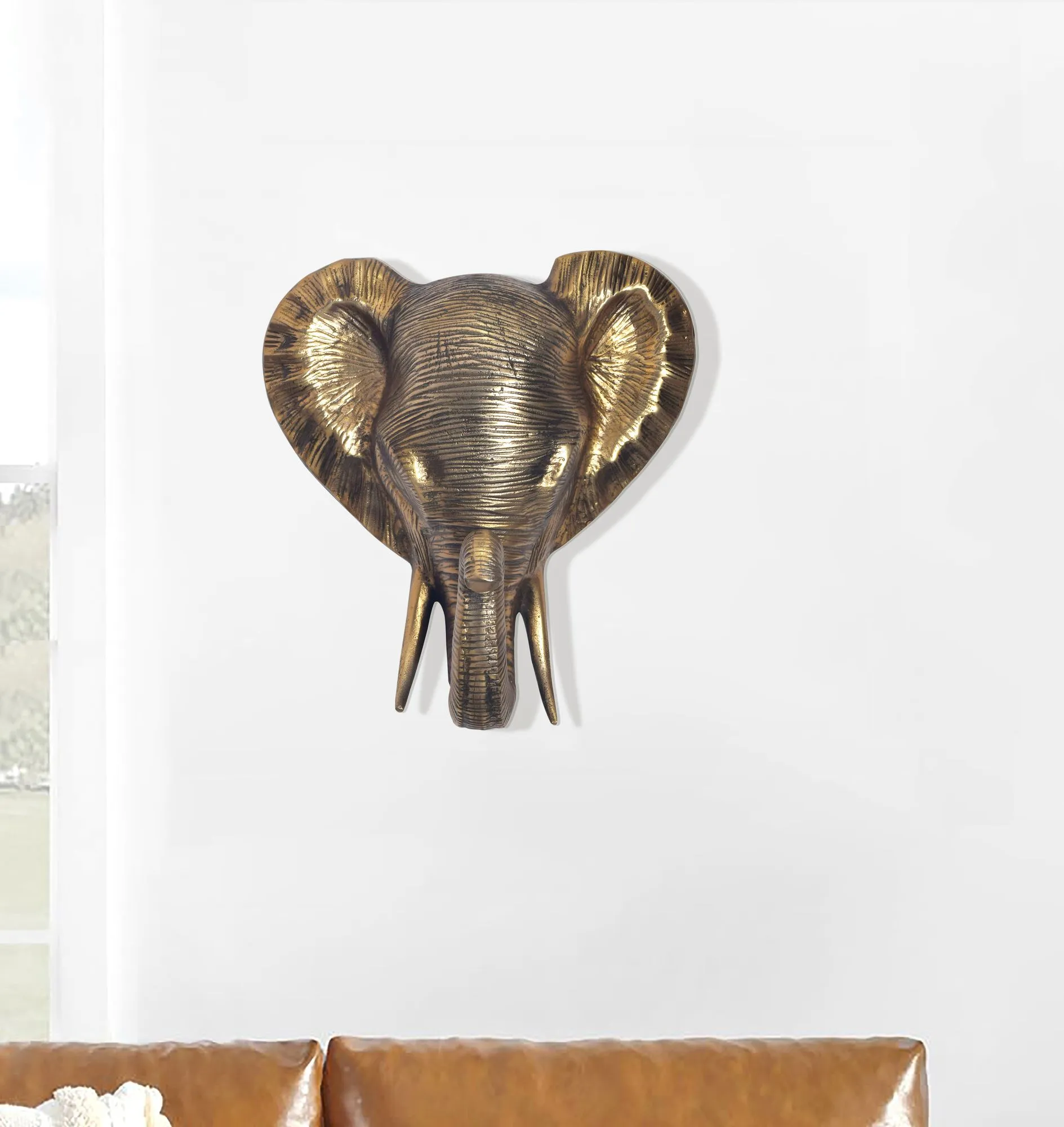 Wanddeko Elefant Aluminium Gold Afrika 41 cm Tierkopf
