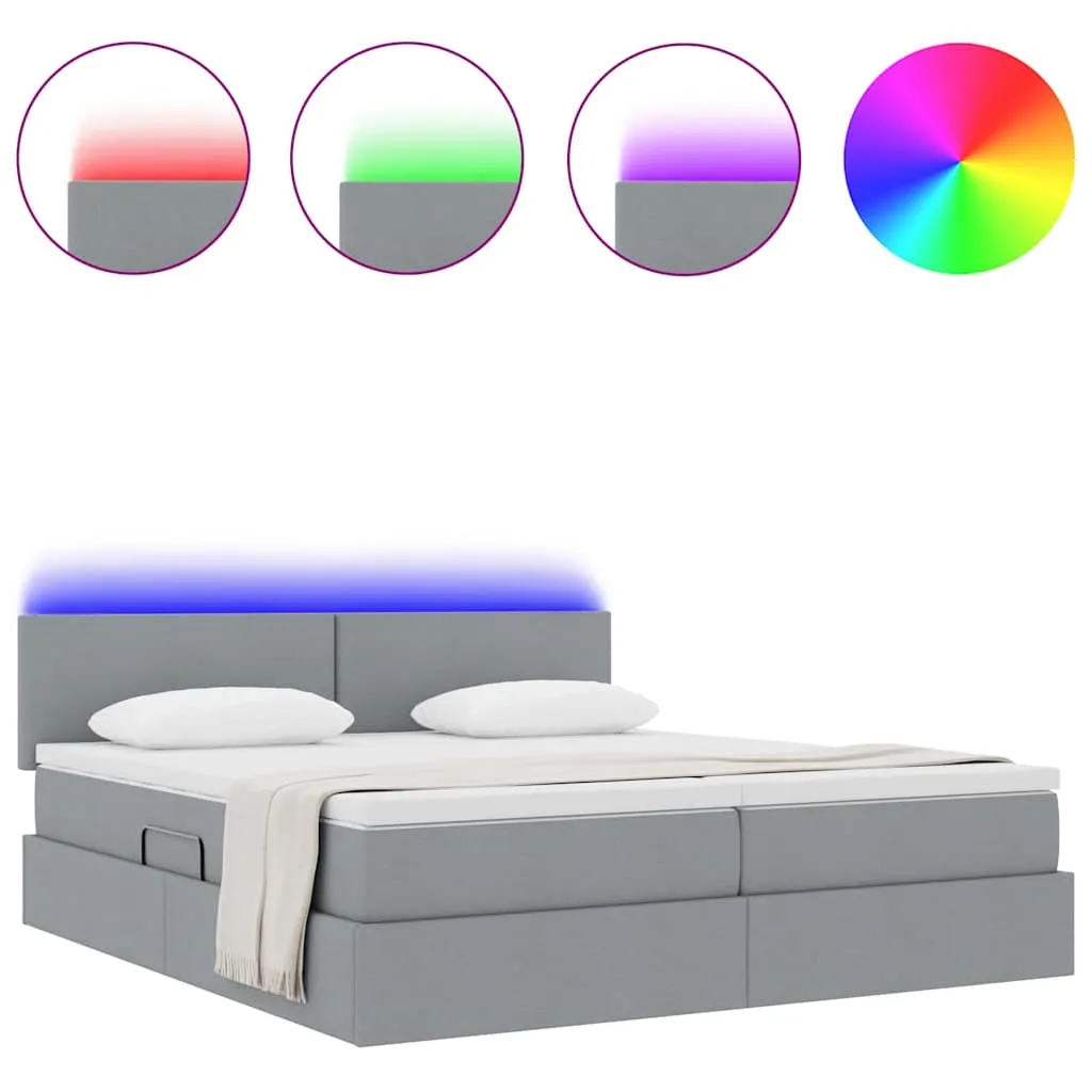 LED-Storage-Bett mit Matratze 204x180x88 cm Hellgrau