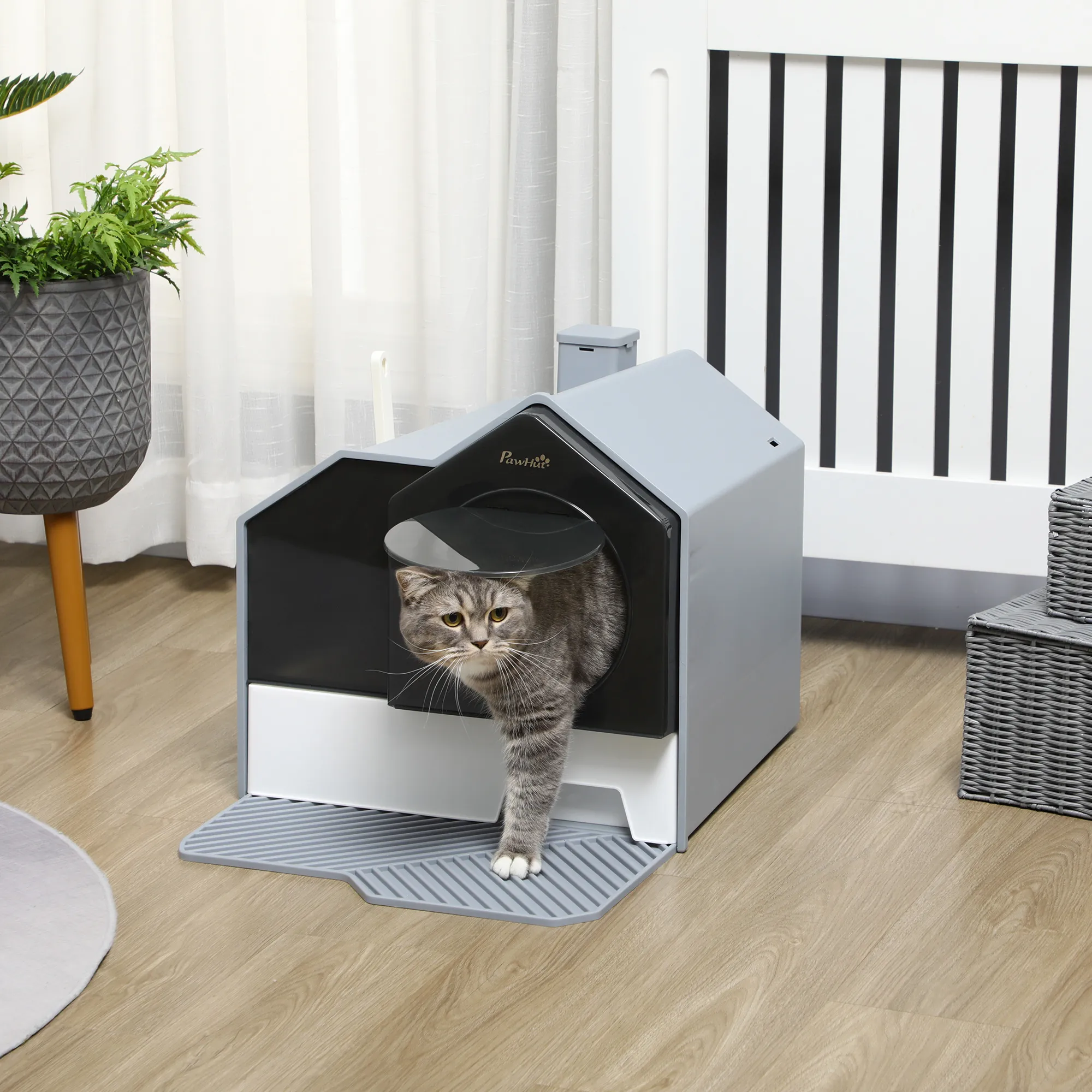 Katzentoilette Grau 47L x 45B x 42H cm im Hüttendesign