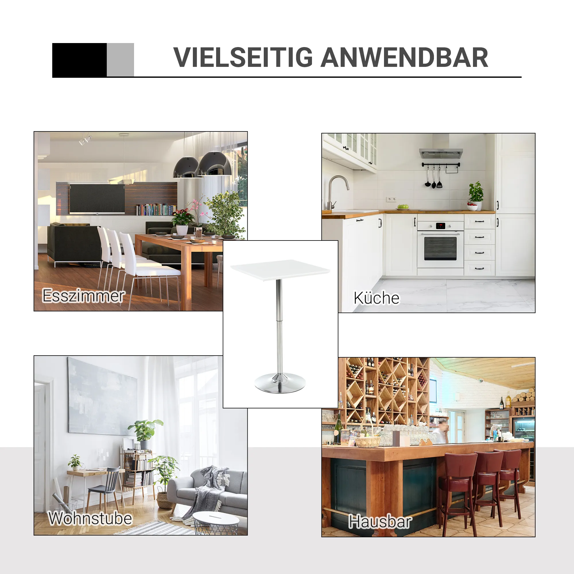 Praktischer Stehtisch 60x60 cm in Weiß mit höhenverstellbarer Funktion