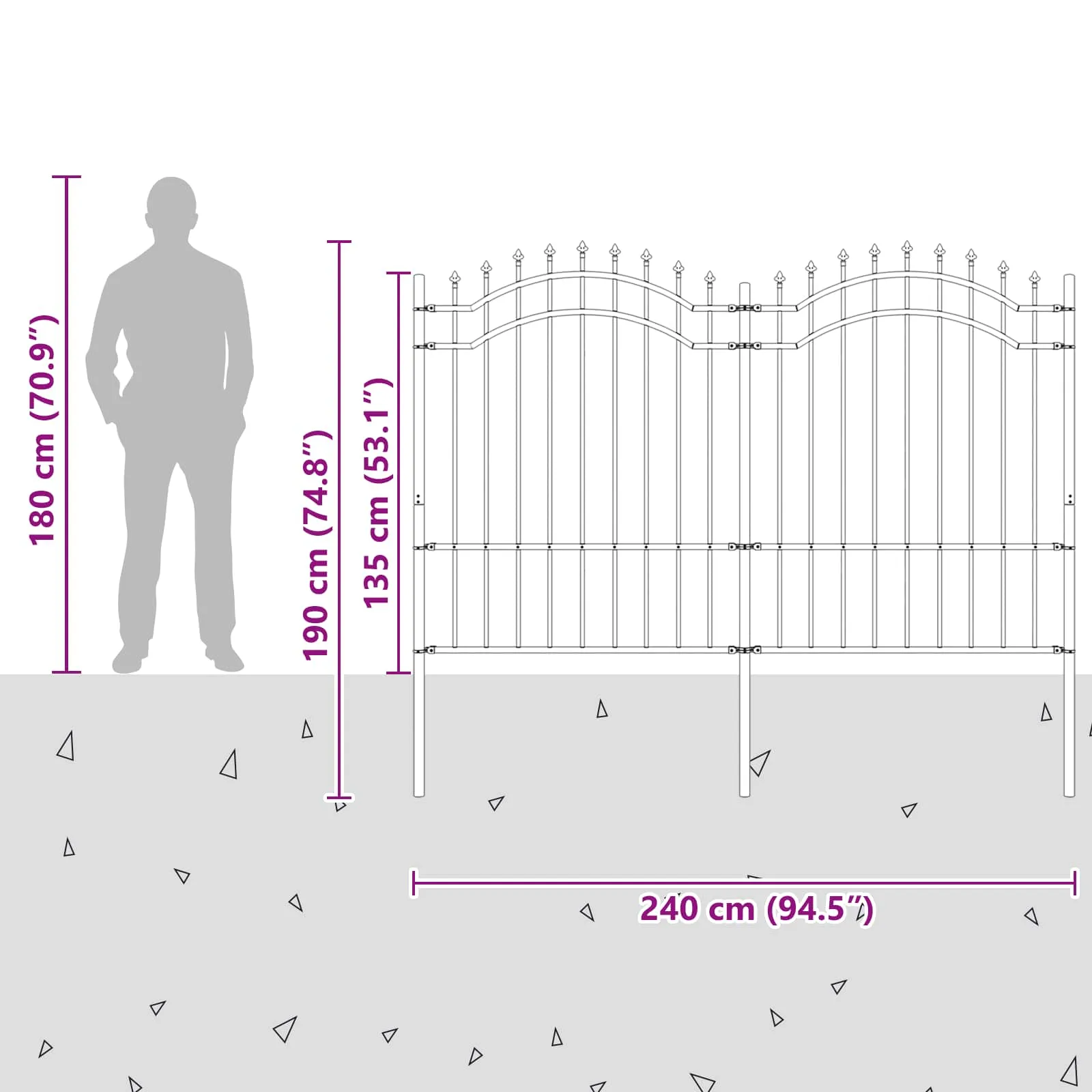 Moderner Gartenzaun 240x190 cm in Grau aus pulverbeschichtetem Stahl