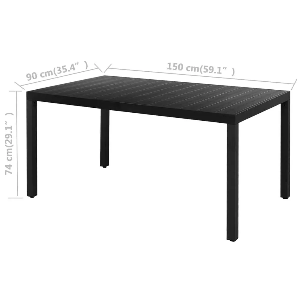 Garten-Essgruppe Schwarz Tisch 150x90x74 cm & Stühle 54x59x91 cm