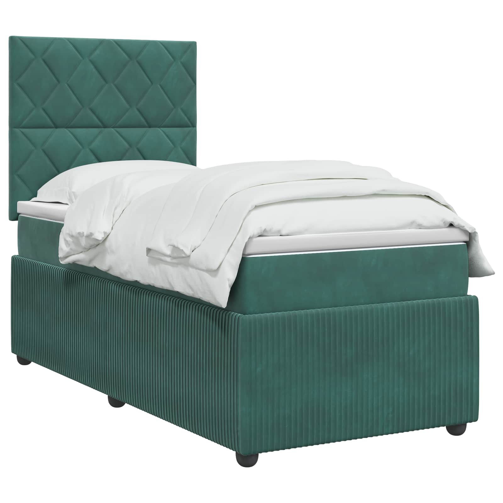 LED-Boxspringbett mit Matratze & Topper 90 x 190 cm Samt Dunkelgrün