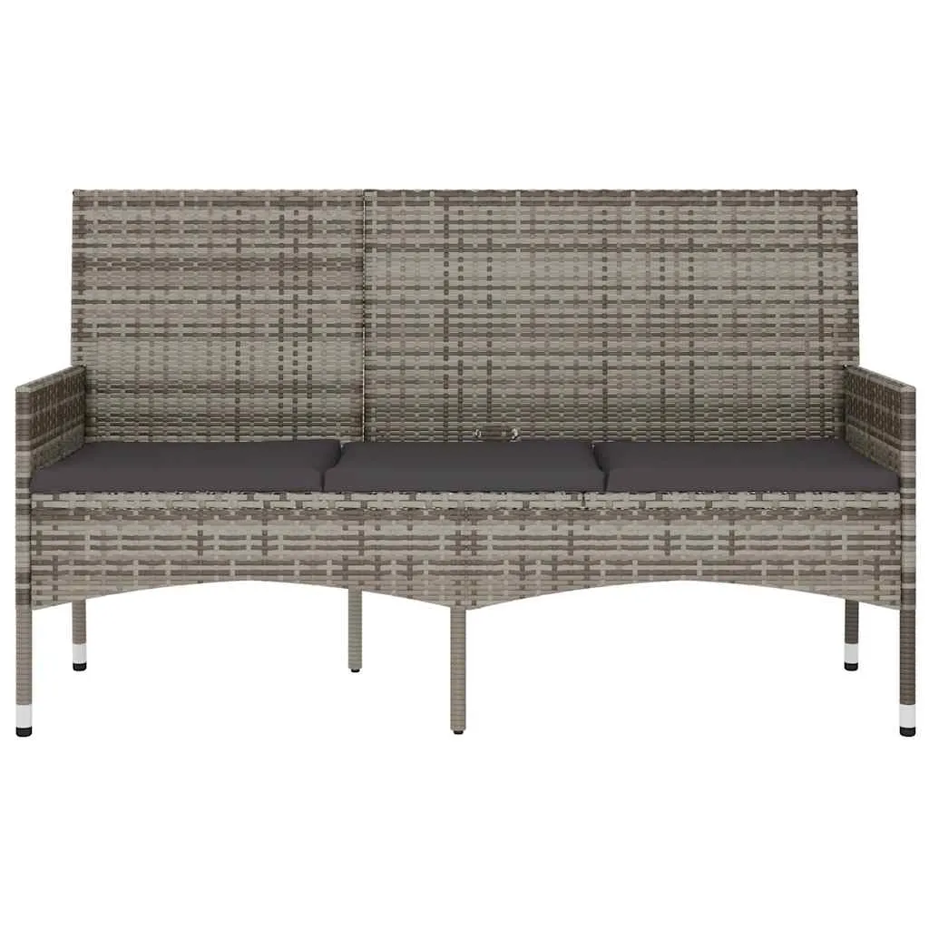 3-Sitzer Bank aus PE-Rattan und pulverbeschichtetem Stahl 140x51x85 cm Grau