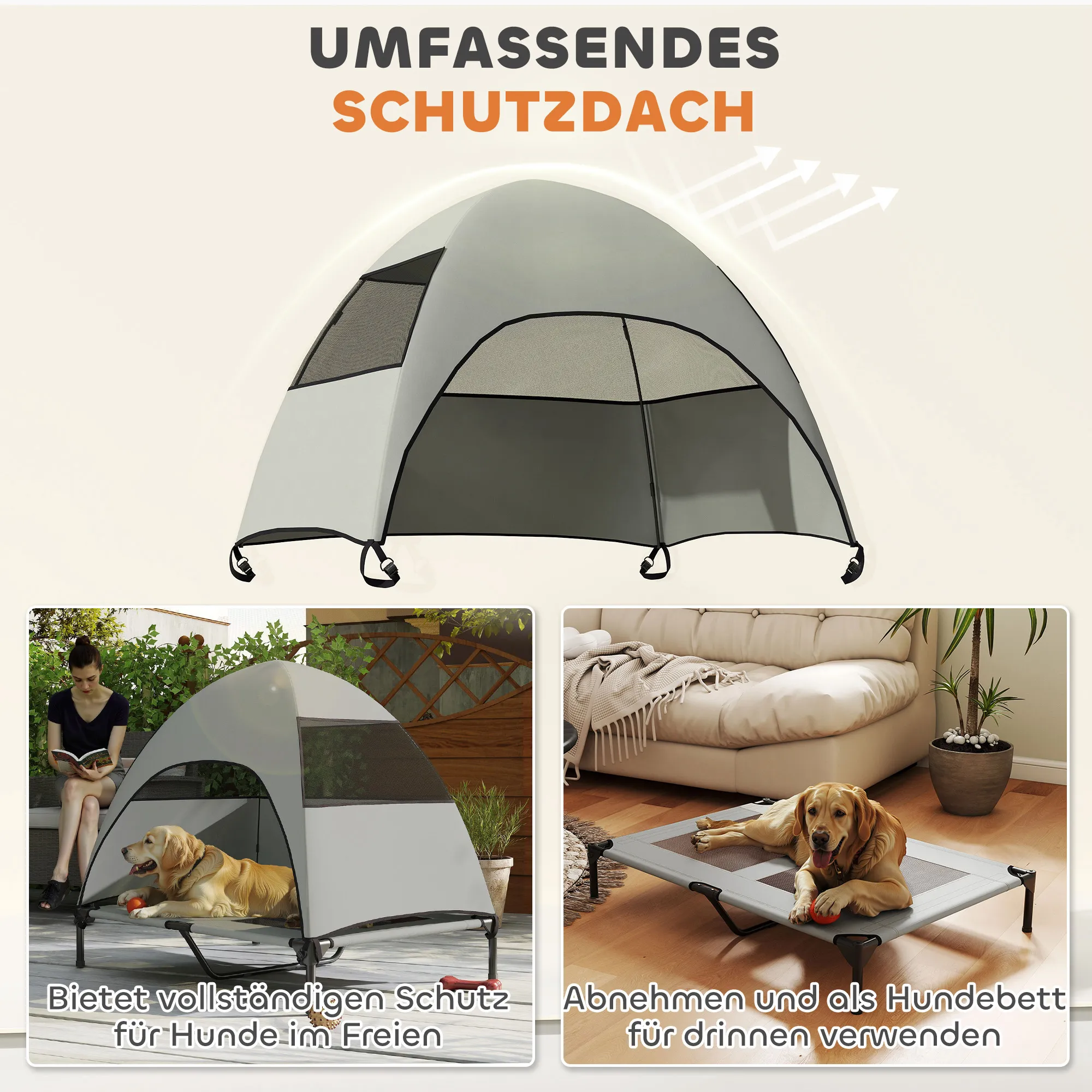 Outdoor Hundeliege 106x76 cm in Hellgrau+Schwarz
