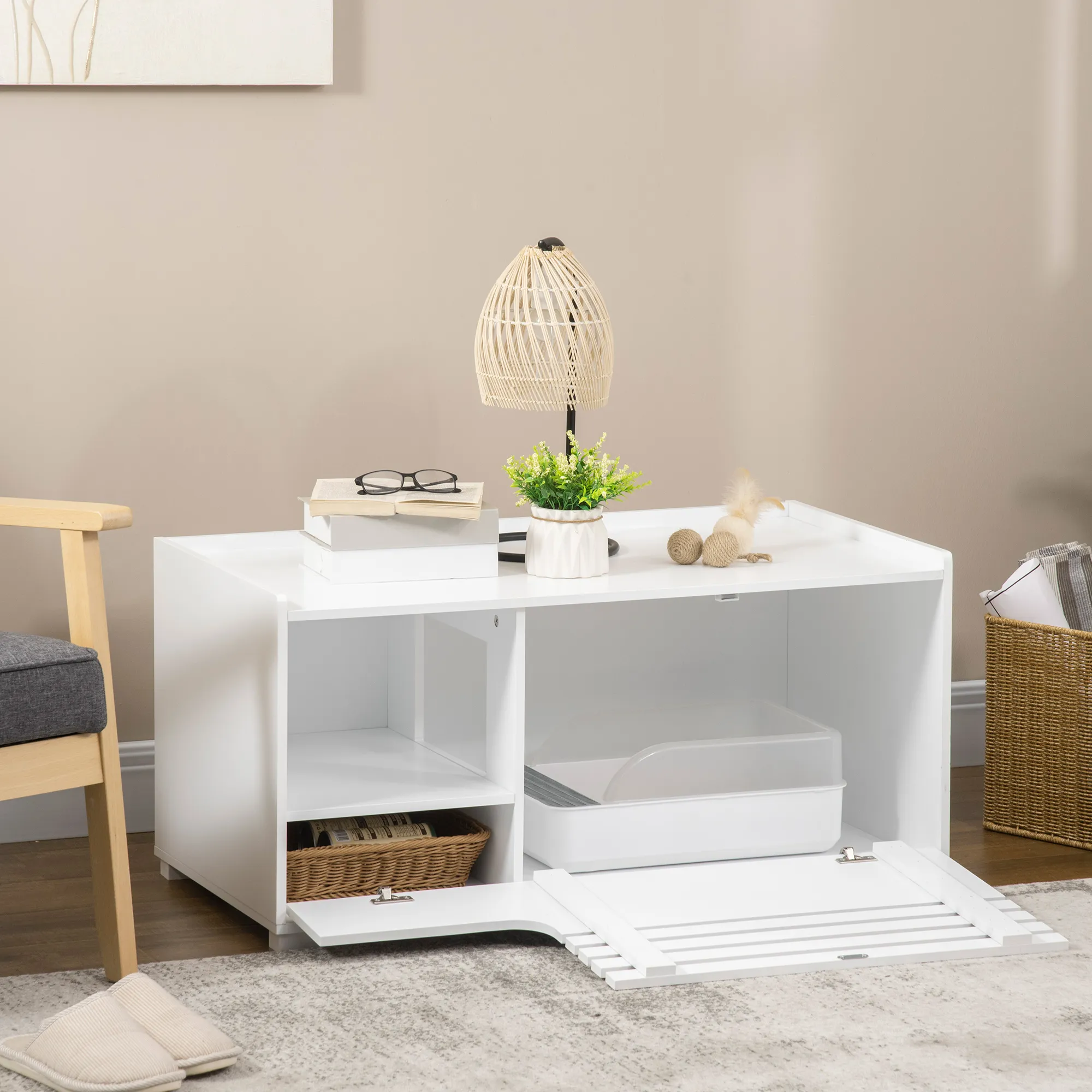 Katzentoilette Beistelltisch 90B x 48T x 43,5H cm Weiß