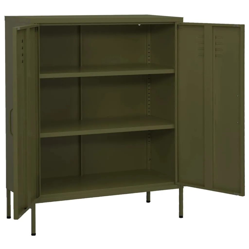 Olivgrüner Lagerschrank aus Stahl 80 x 35 x 101,5 cm