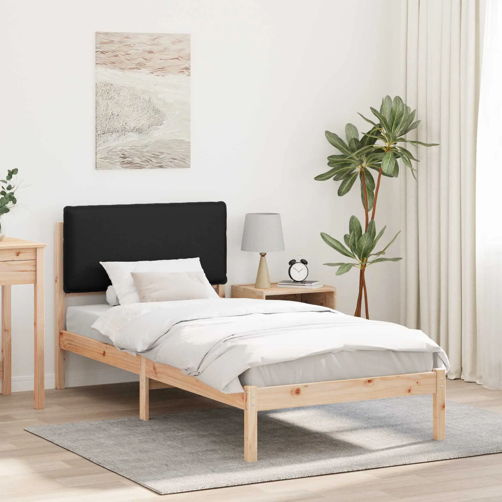 Bettgestell mit gepolstertem Kopfteil 75 x 190 cm Schwarz