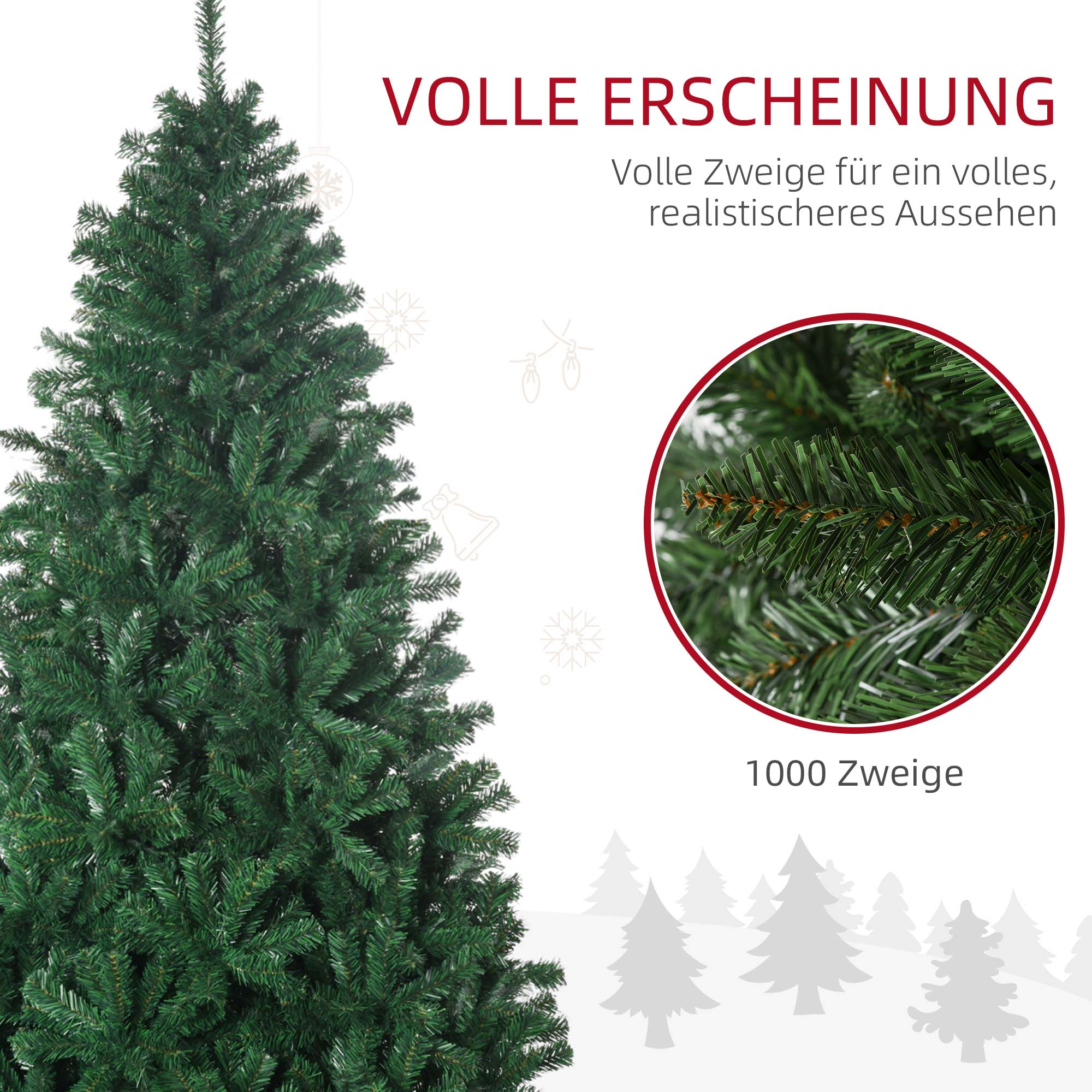 Künstlicher Weihnachtsbaum 180 cm Tannenbaum mit 1000 Spitzen Grün