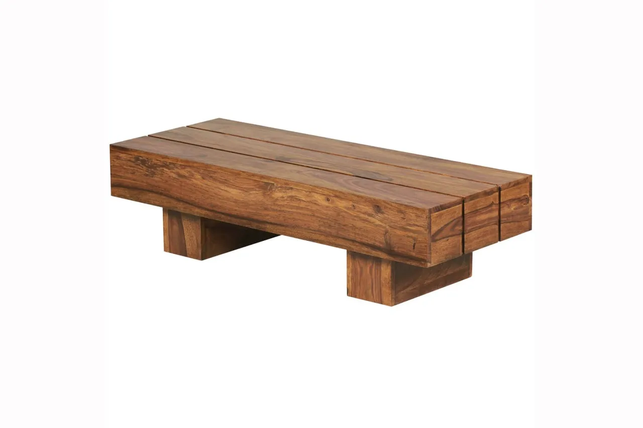 tinkaro Couchtisch rechteckig BESMIR Sheesham Massivholz Wohnzimmertisch Braun