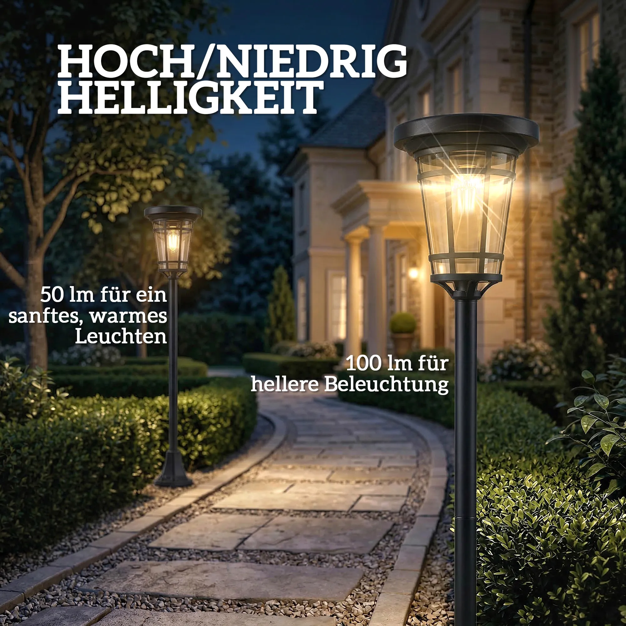 Solar Gartenleuchten 2er-Set Stehleuchte 180cm Schwarz IP44