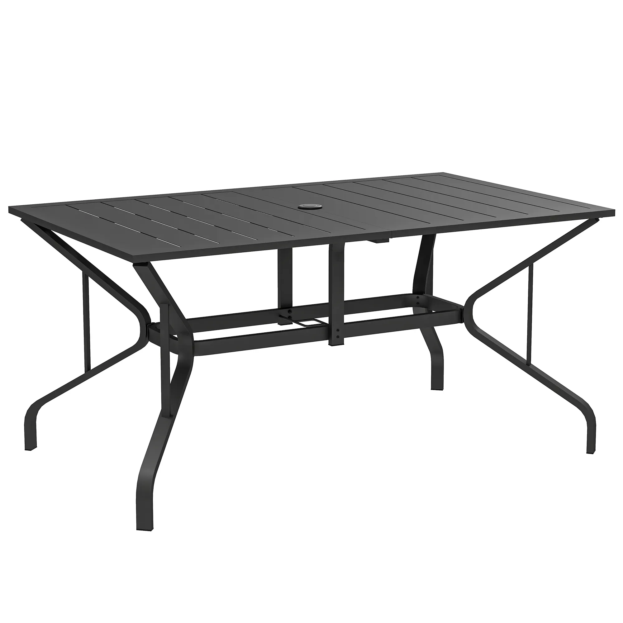 Gartentisch 150 x 90 cm Schwarz mit Schirmloch aus verzinktem Stahl