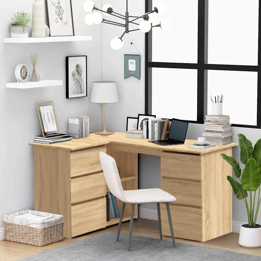 Eckschreibtisch 145x100x76 cm Sonoma-Eiche Massivholz