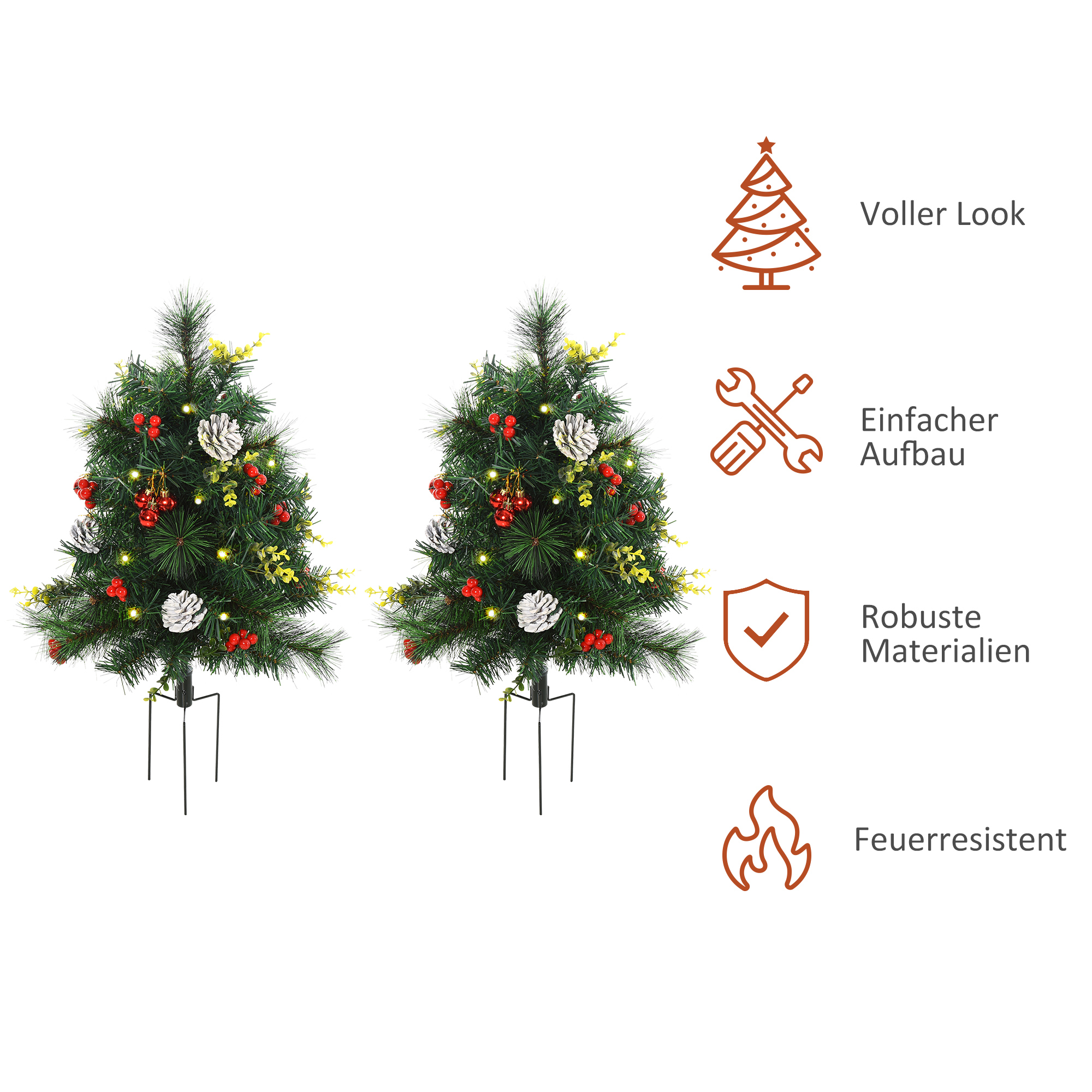 Künstliche Mini-Weihnachtsbäume Set mit LED, Kunststoff, Ø33x75cm