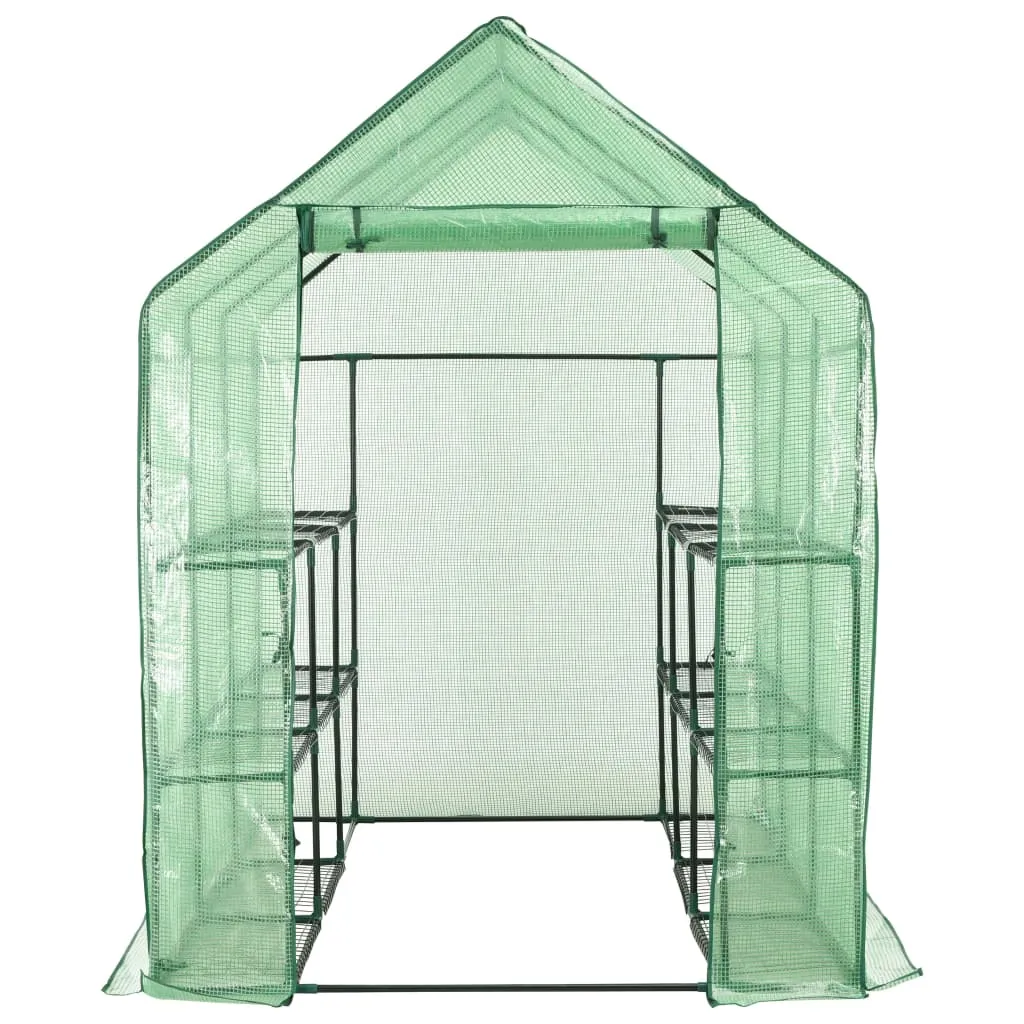 Begehbares Tunnelgewächshaus 143x214x196 cm Grün mit 12 Regalen