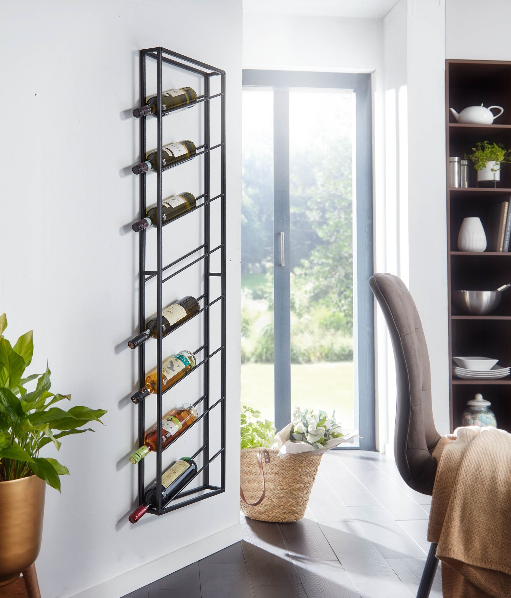 Weinregal Wand Metall Schwarz 36x150x8 cm Groß für 8 Flaschen