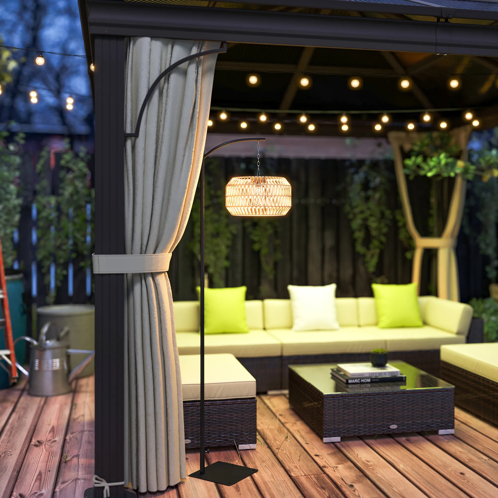 Solar Stehlampe Rattan Boho-Stil IP44 Schwarz-Gelb 178 cm