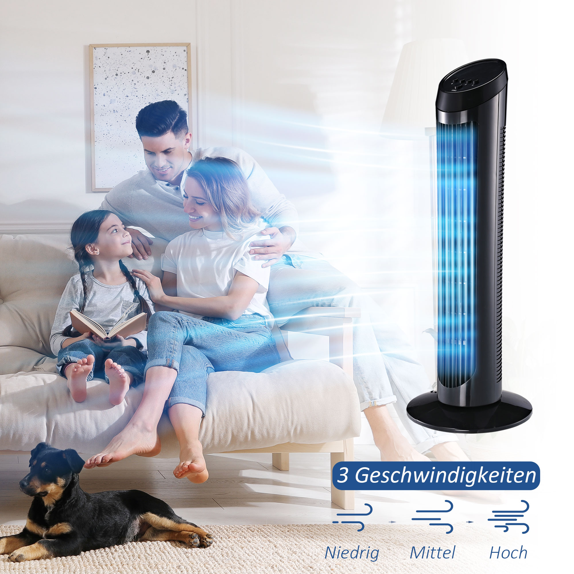 Klima Ventilator Ø27 x H75 cm Schwarz