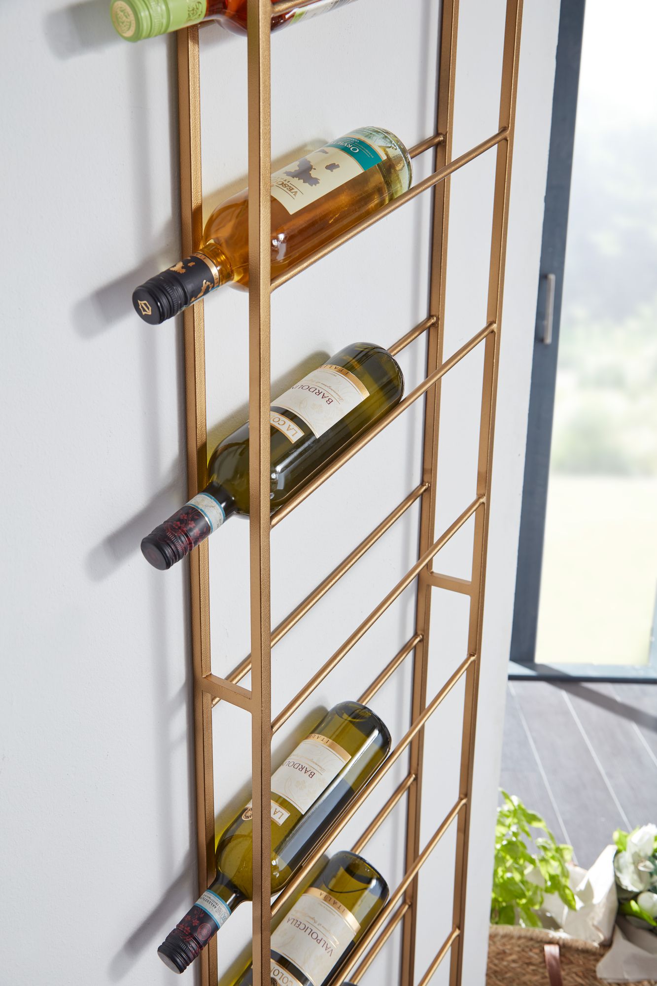 Weinregal Wand Metall Gold 36x150x8 cm Groß für 8 Flaschen