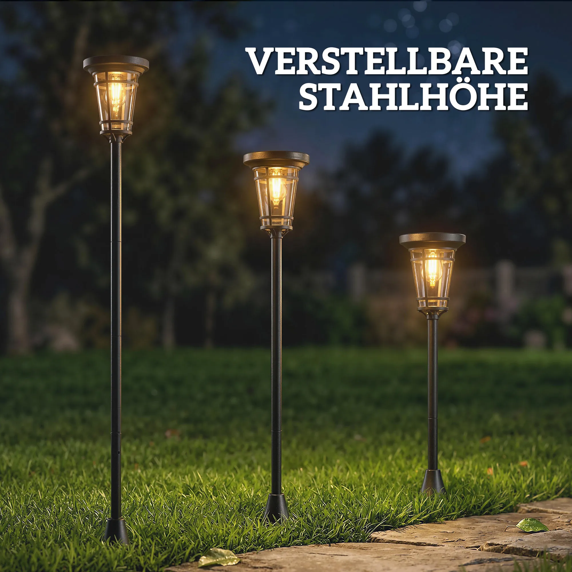 Solar Gartenleuchten 2er-Set Stehleuchte 180cm Schwarz IP44