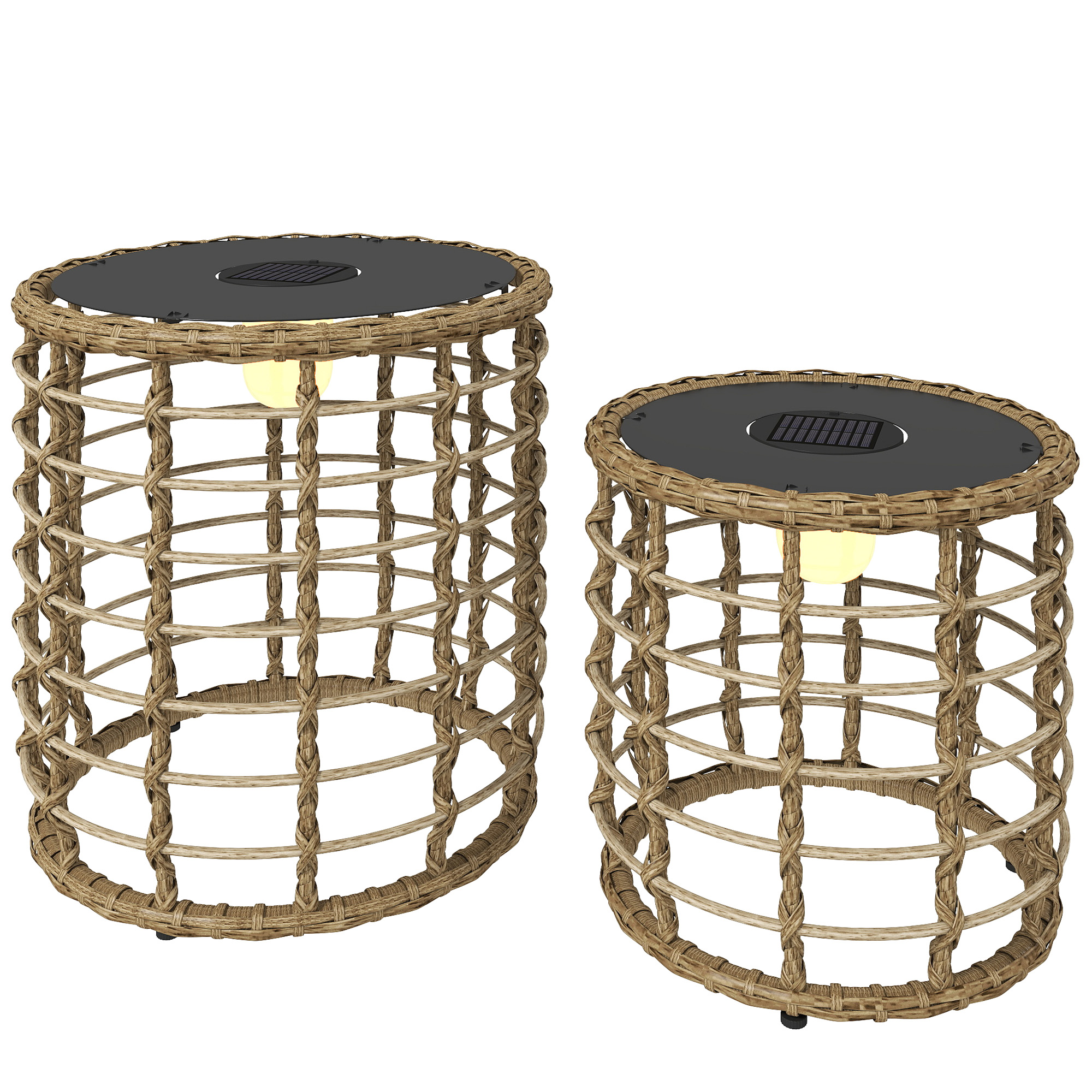 Solar Stehlampe 2er Set Rattan Boho-Stil Sand Schwarz IP44