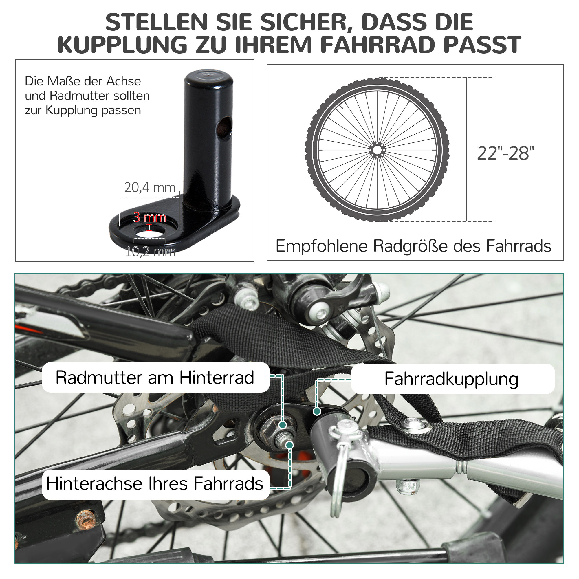 Hundeanhänger für Fahrräder bis 20 kg aus Stahl, Rot+Schwarz