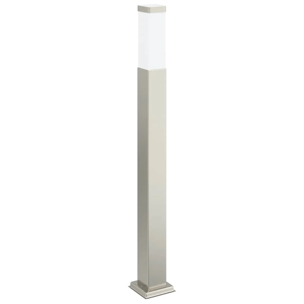 Silberne Pollerleuchte aus Edelstahl 10x10x80 cm mit IP44 Schutz
