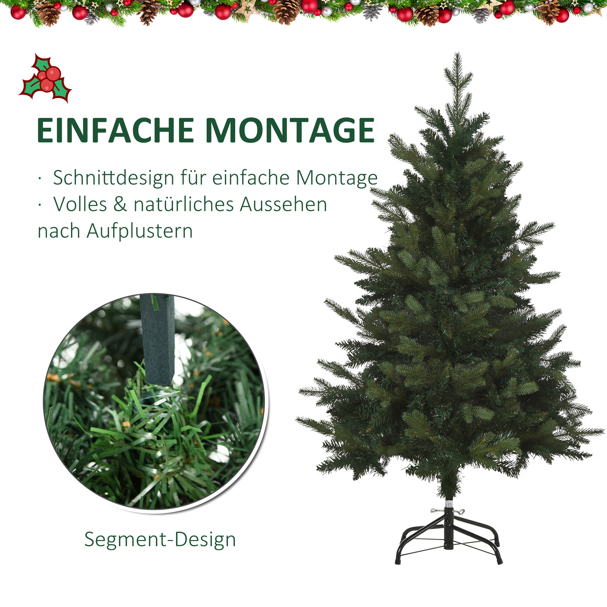 Künstlicher Weihnachtsbaum 1,2 m mit Ständer, PVC/PE, Grün