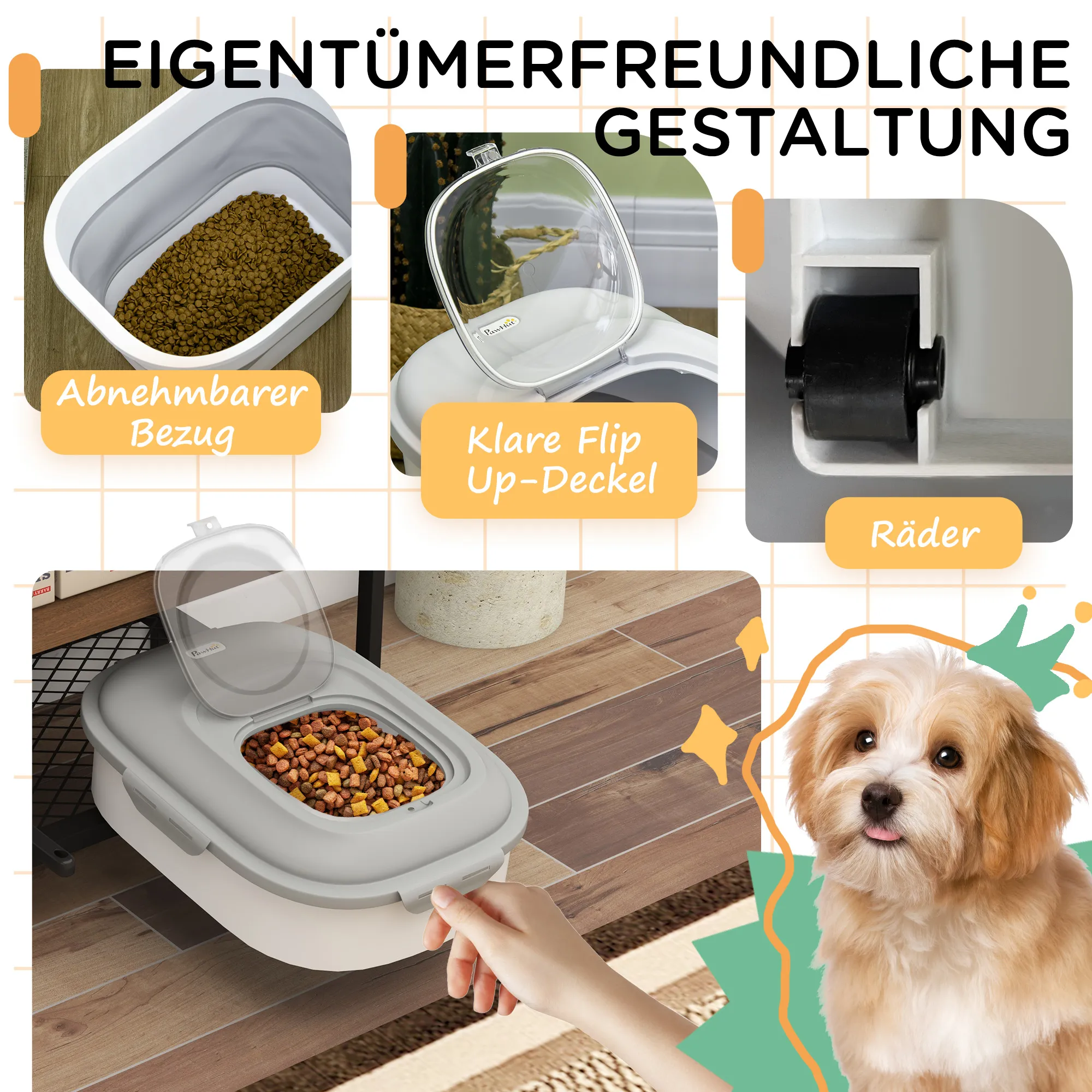 Hundefutter-Behälter 25L/5L Grau mit Rollen und Klappdeckel