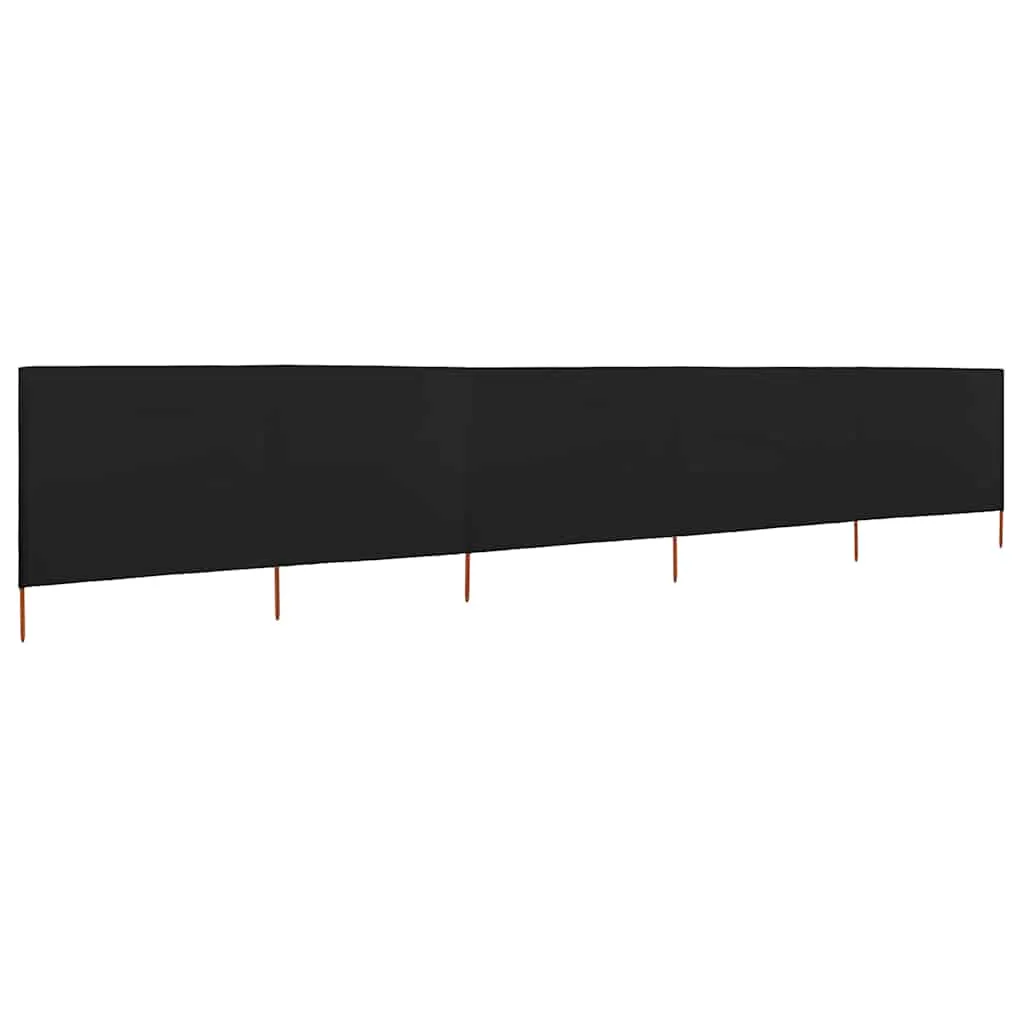 5-teiliger faltbarer Windschutz 600x160 cm Schwarz aus Vlies und Massivholz