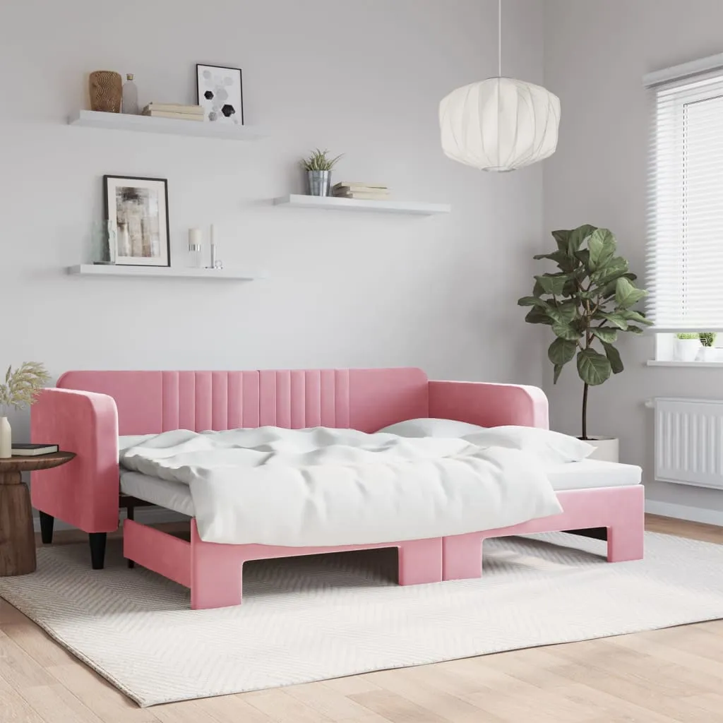 Tagesbett Ausziehbar Rosa 90x200 cm Samt | mit Bettkasten | Rosa | 90 x 200 cm