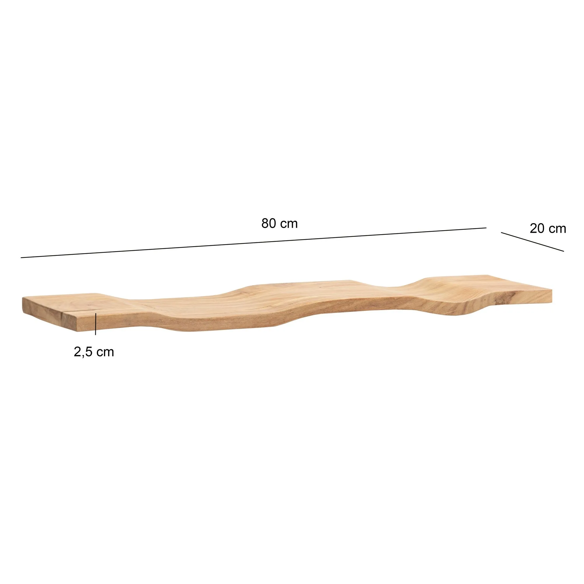 Wandregal Akazie Massivholz 80cm - Schwebendes Design Regal für die Wand Holz massiv - Hängeregal in Wellenform - Wandboard aus Echtholz