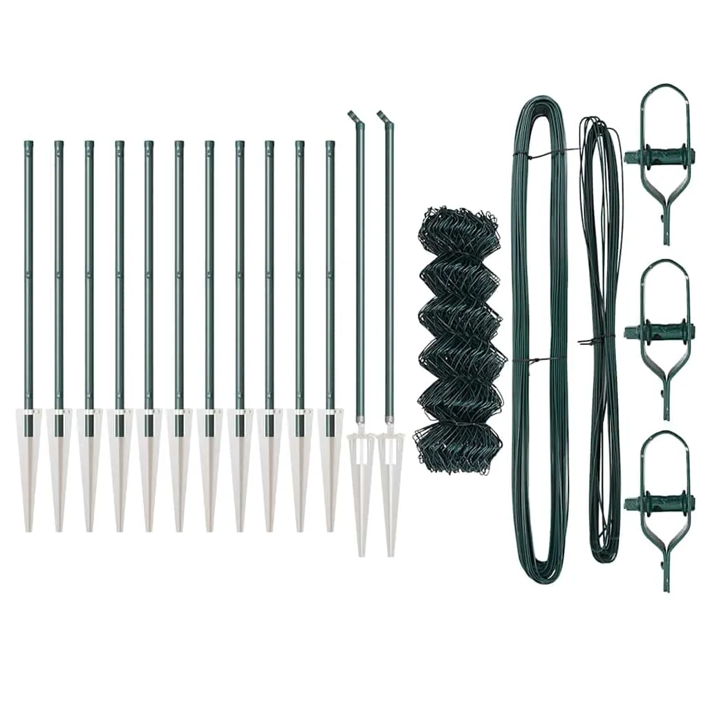 Zaunpfosten-Set aus Stahl Grün 2500 x 3,2 x 80 cm